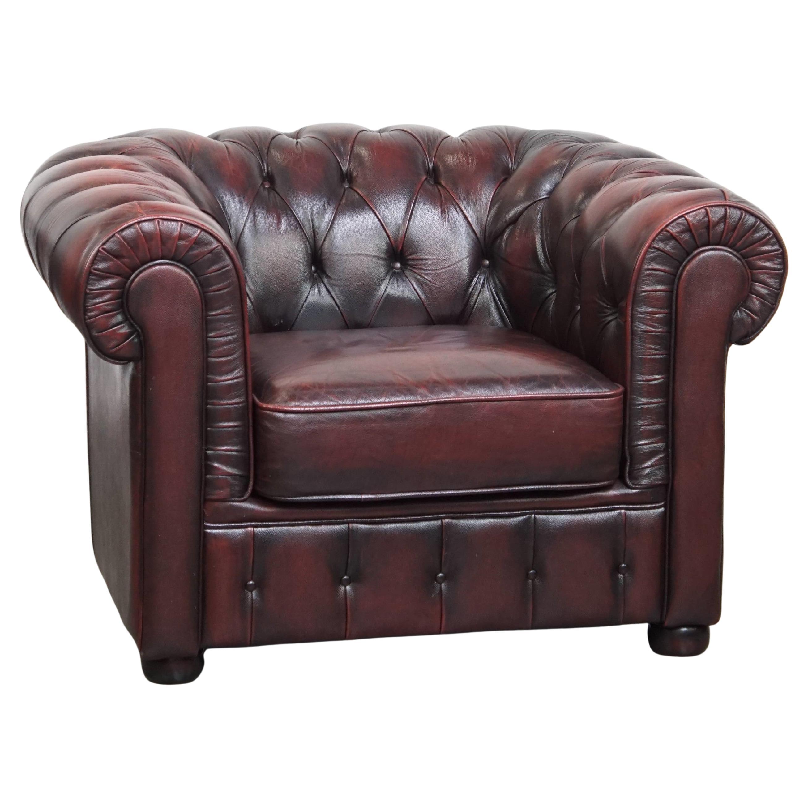 Large Deep Red Cowhide Leather Chesterfield Club Chair