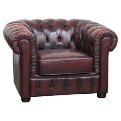 Large Deep Red Cowhide Leather Chesterfield Club Chair