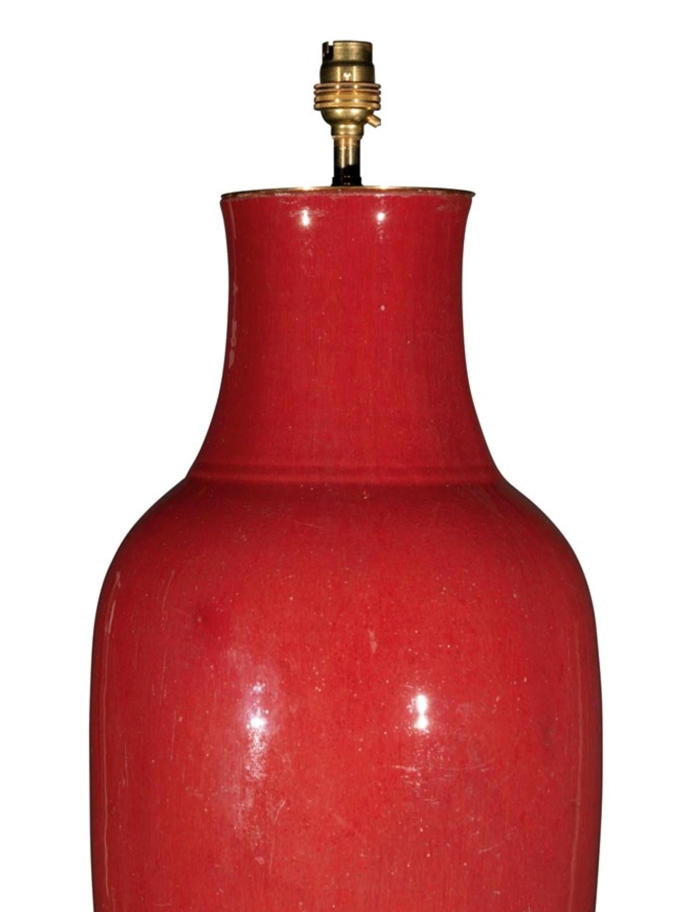 Chinese Large Deep Red Sang de Boeuf Antique Table Lamp For Sale