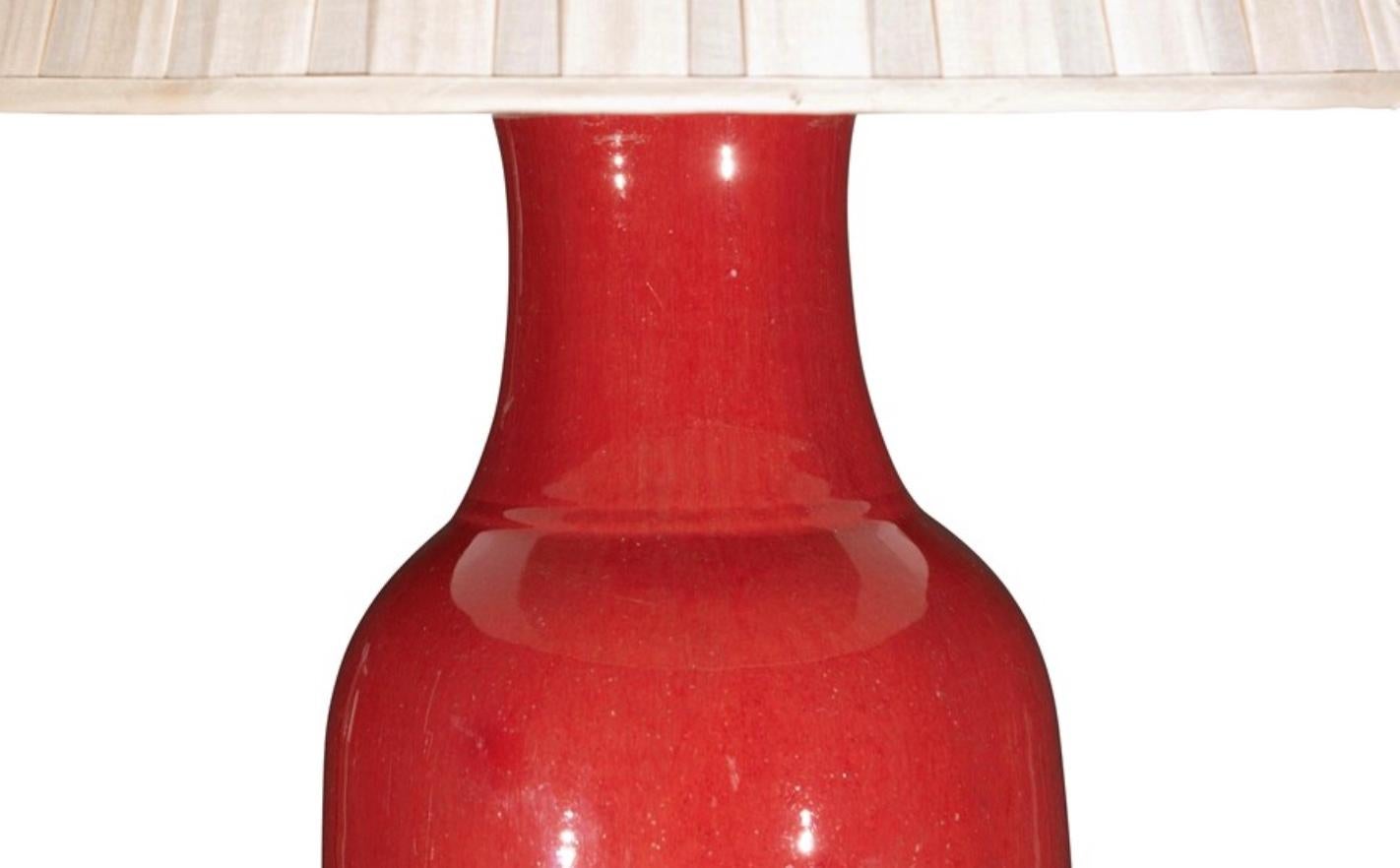 Glazed Large Deep Red Sang de Boeuf Antique Table Lamp For Sale