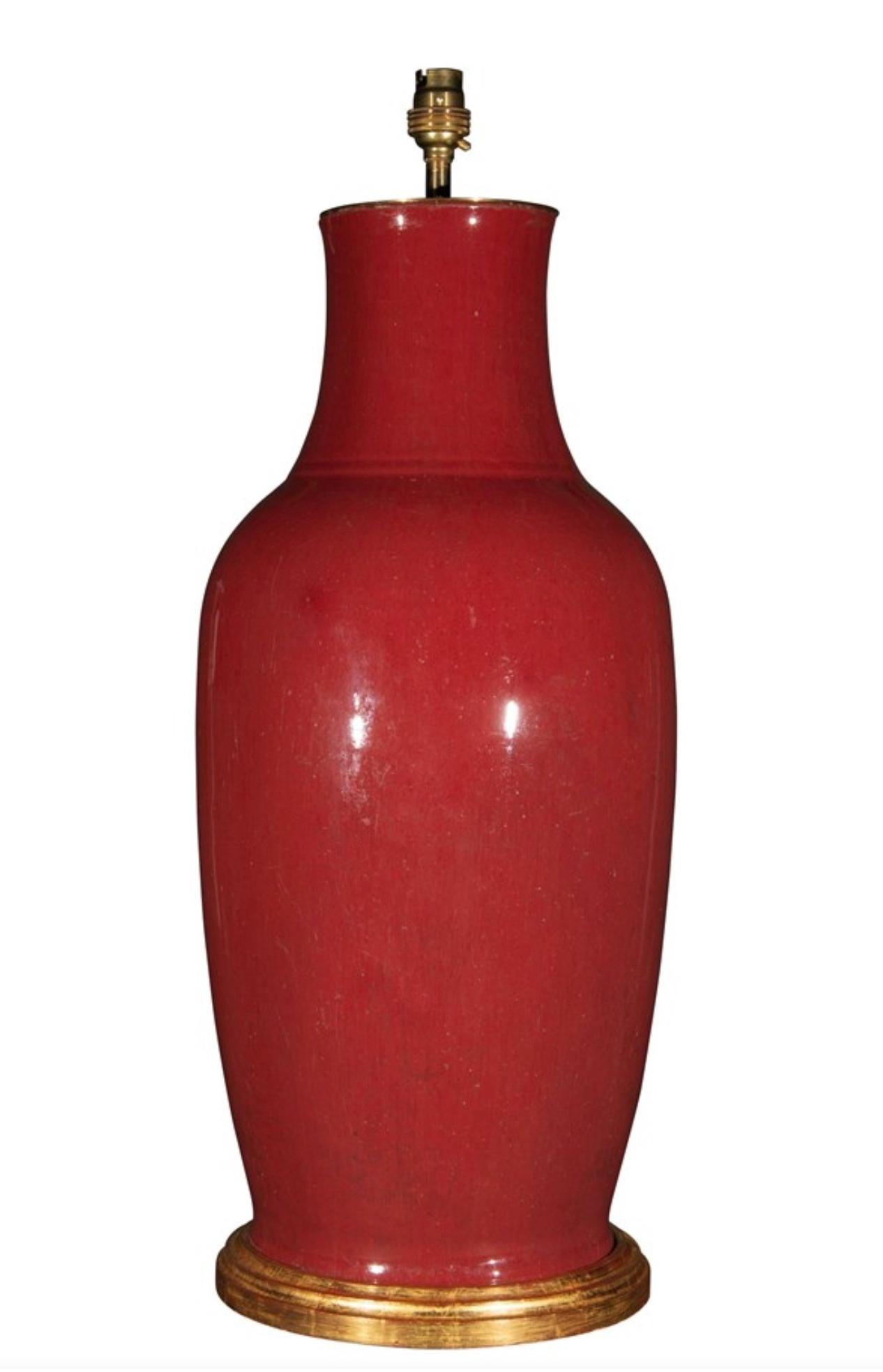 Large Deep Red Sang de Boeuf Antique Table Lamp In Good Condition For Sale In London, GB