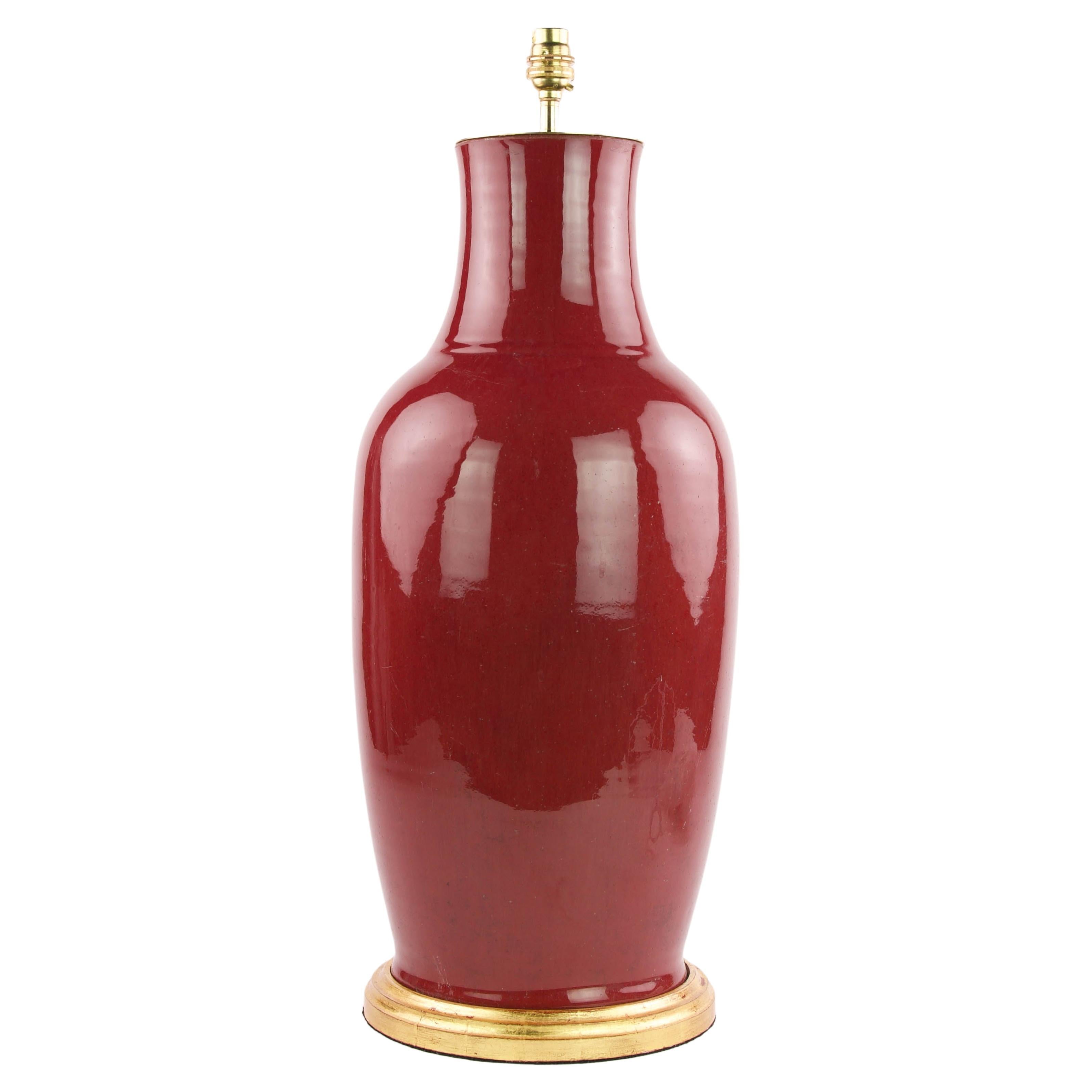 Large Deep Red Sang de Boeuf Antique Table Lamp For Sale