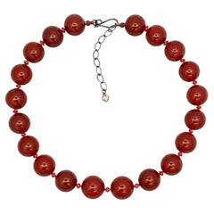 Large Deep Rich Orange Carnelian Bead Strand Adjustable Necklace w/ Silver Clasp