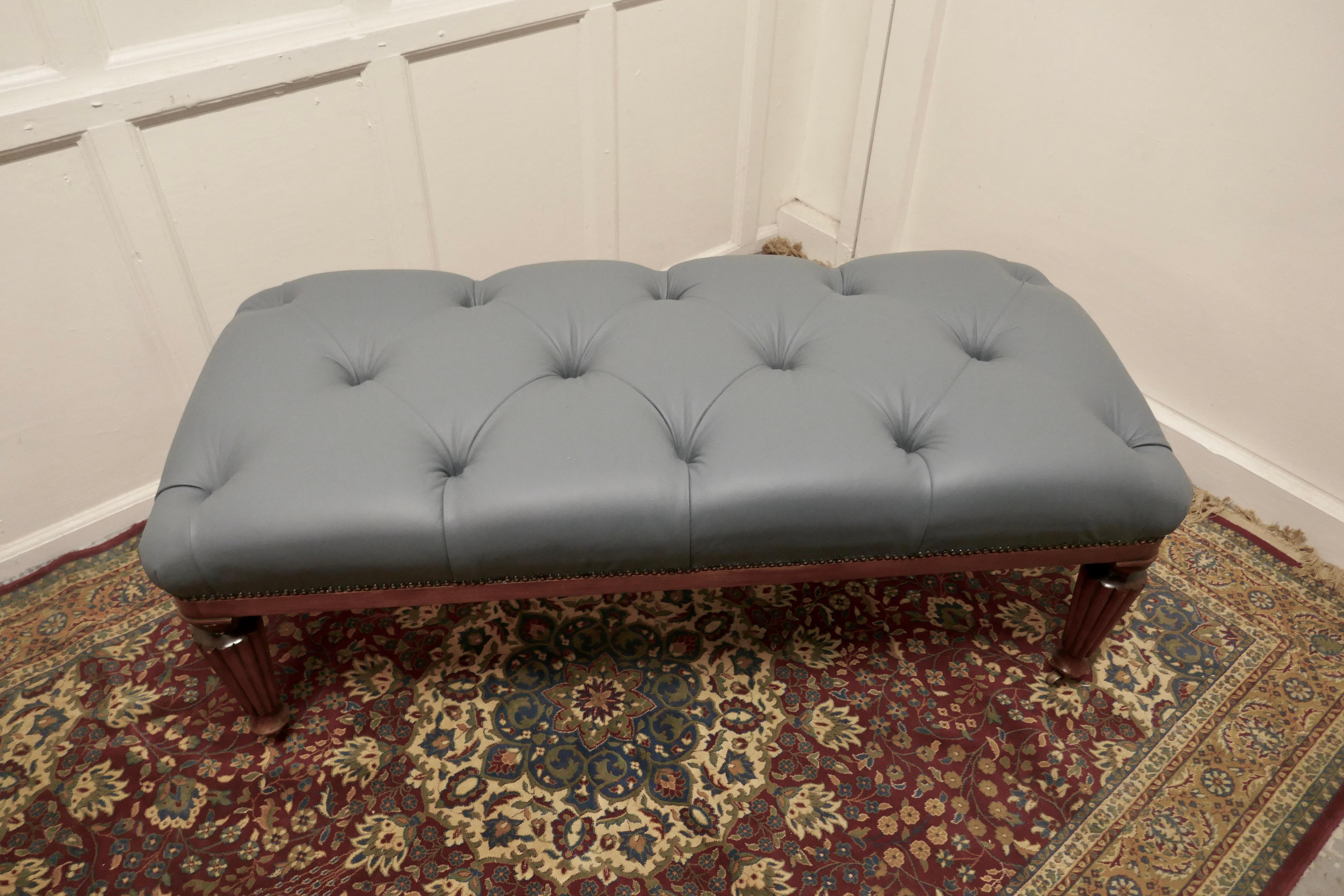 Victorian Large Deeply Buttoned Chesterfield Leather Library Stool For Sale