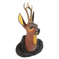Großer Hirsch Kopf primitive Black Forest Hand geschnitzt Folk Art hölzerne Trophäe