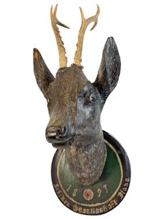 Large Deer Head Shooting Lodge Sign Black Forest Folk Art Wooden Trophy 1893