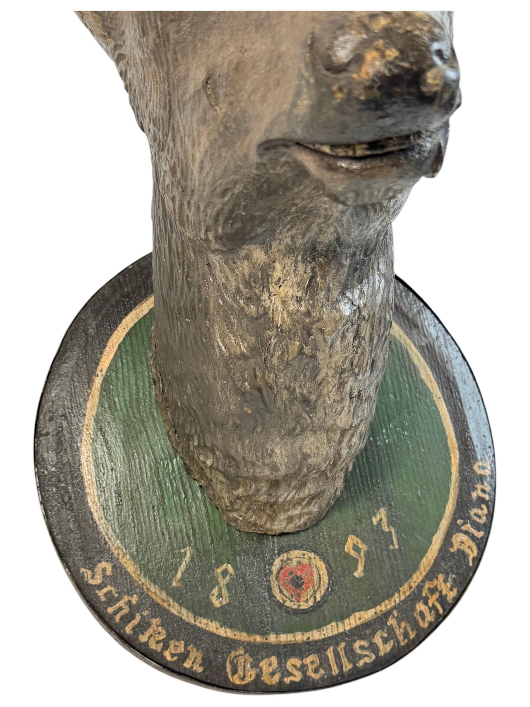 Hand-Carved Large Deer Head Shooting Lodge Sign Black Forest Folk Art Wooden Trophy 1893 For Sale