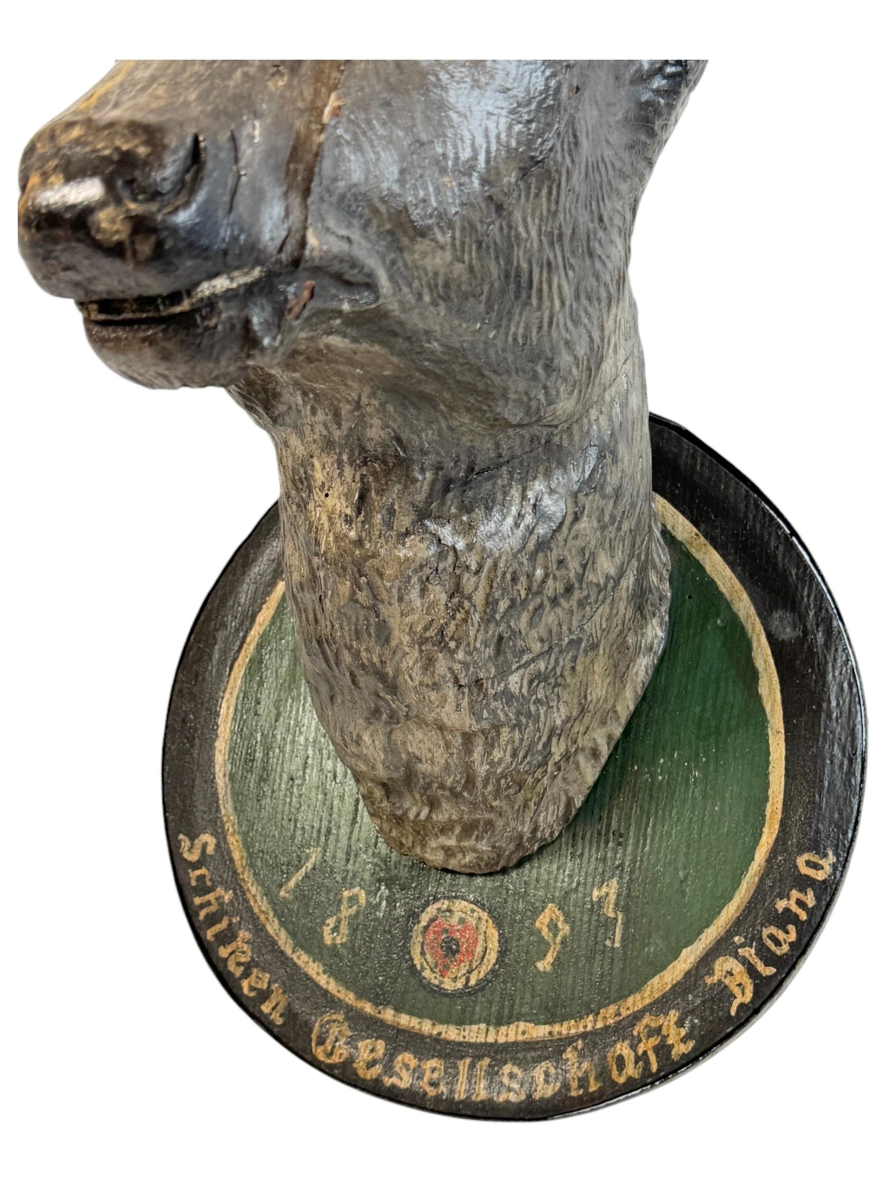Large Deer Head Shooting Lodge Sign Black Forest Folk Art Wooden Trophy 1893 In Good Condition For Sale In Nuernberg, DE
