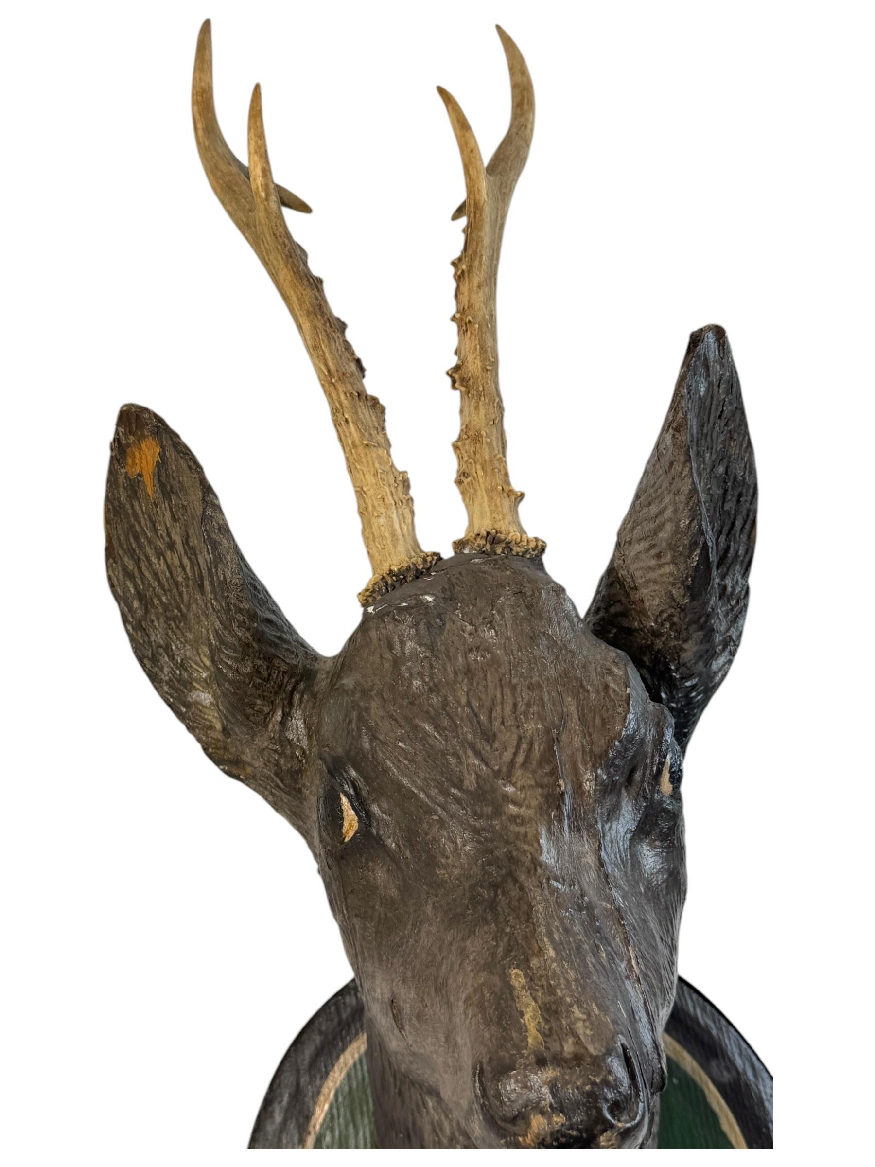 Large Deer Head Shooting Lodge Sign Black Forest Folk Art Wooden Trophy 1893 For Sale 2