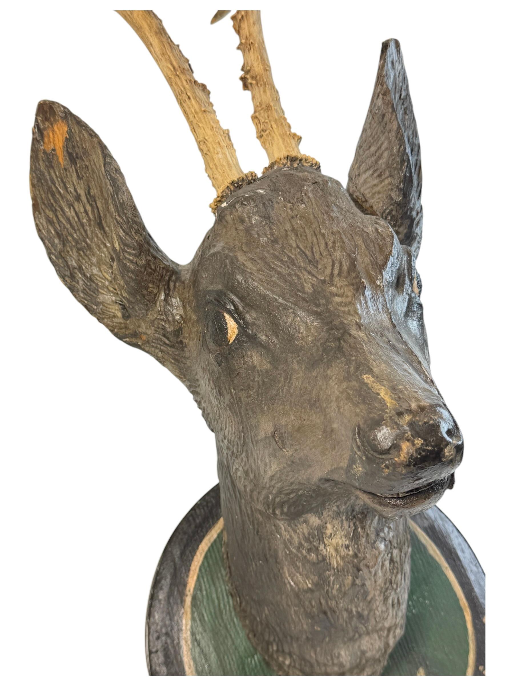 Large Deer Head Shooting Lodge Sign Black Forest Folk Art Wooden Trophy 1893 For Sale 3