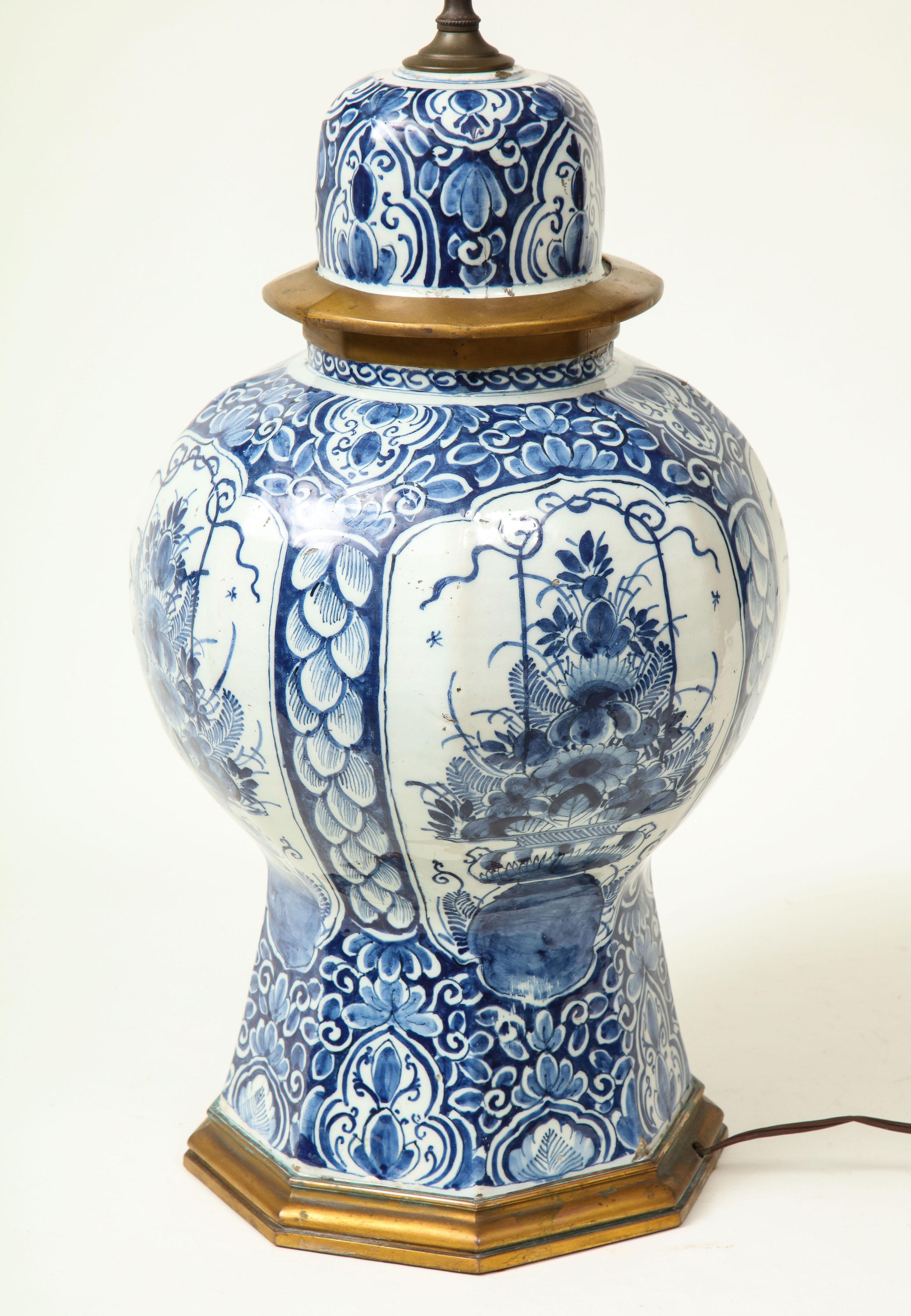 Large Delft Blue and White Ceramic Ginger Jar Mounted as a Table Lamp 2