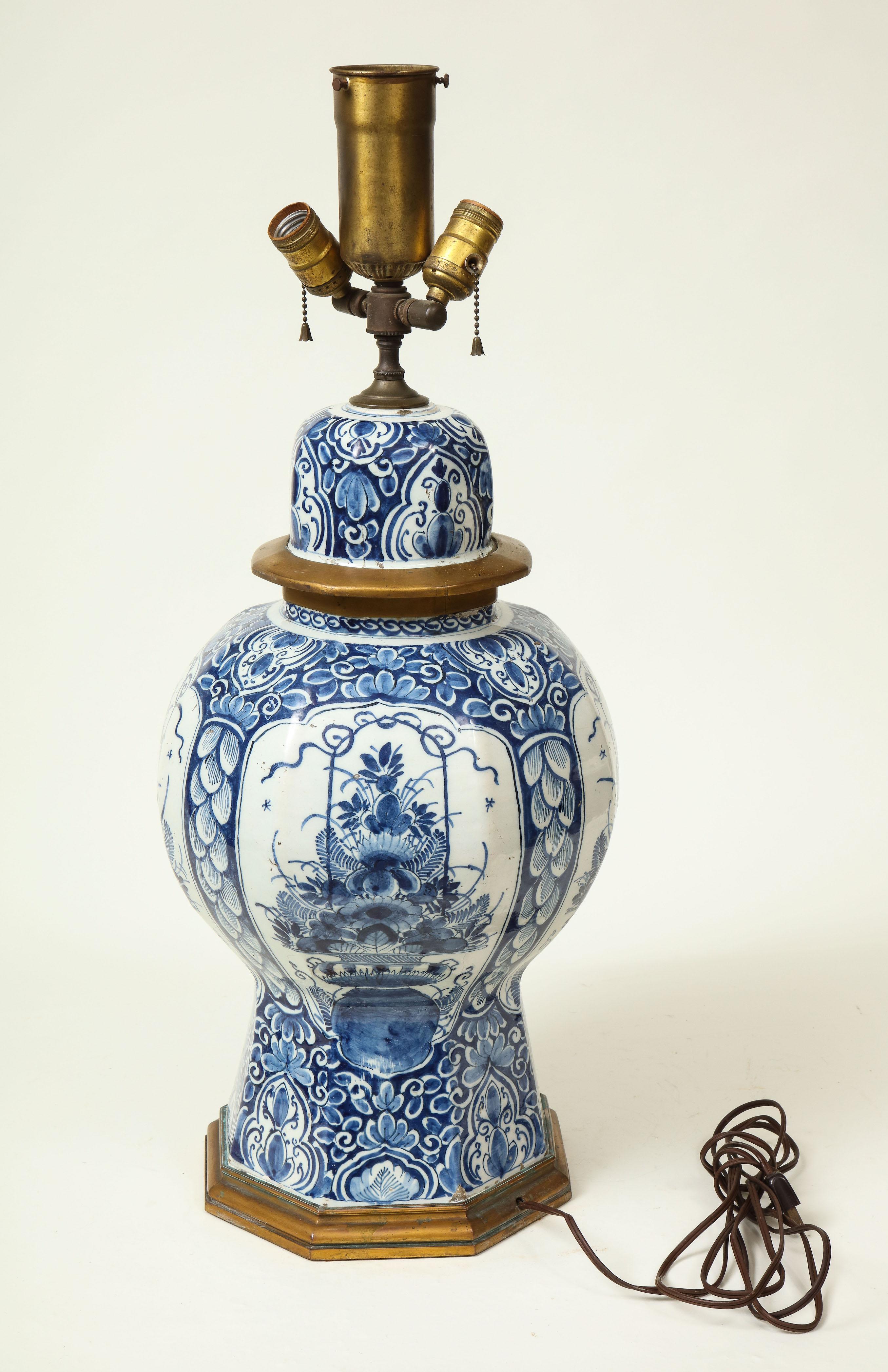 Large Delft Blue and White Ceramic Ginger Jar Mounted as a Table Lamp 3