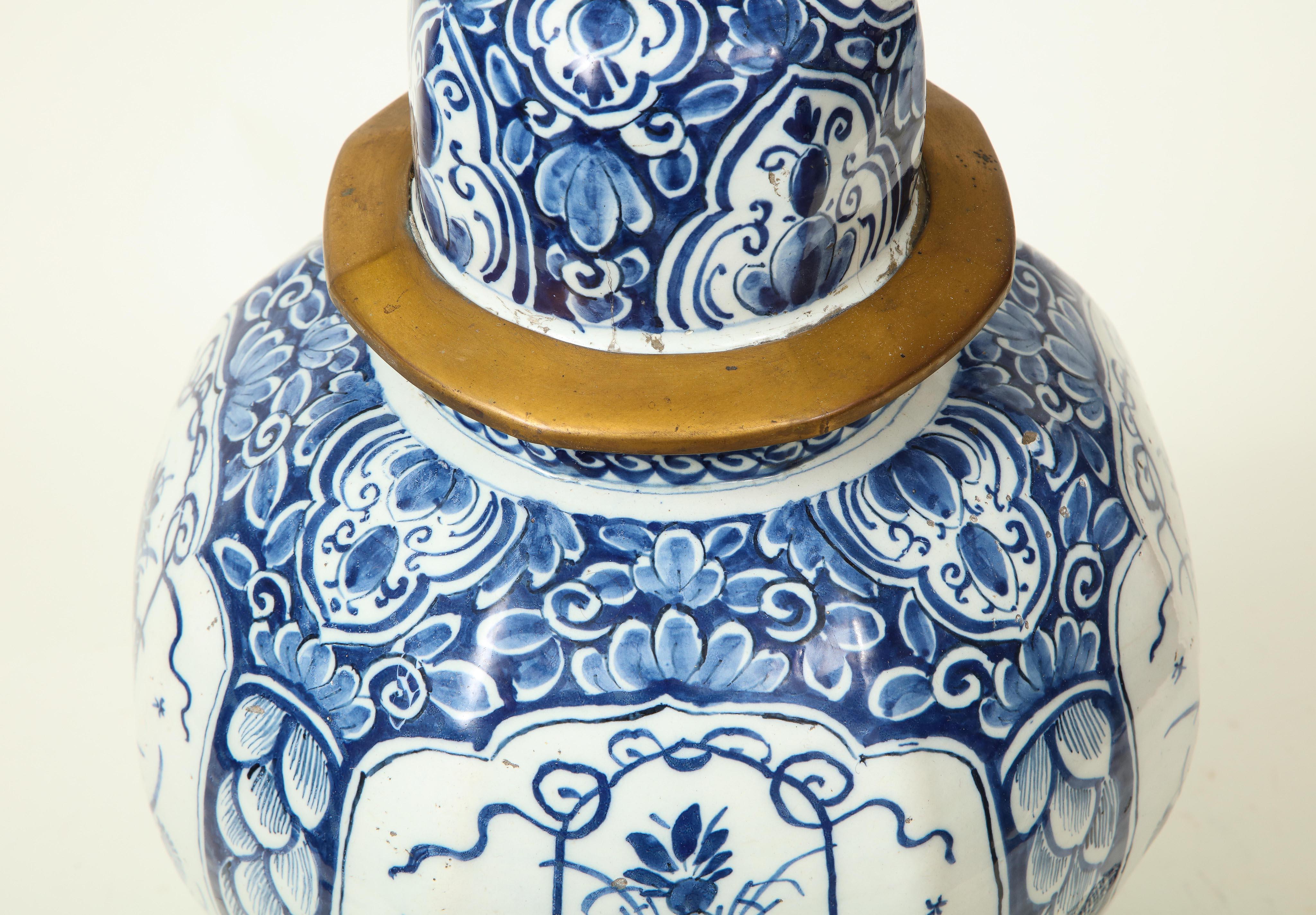 Large Delft Blue and White Ceramic Ginger Jar Mounted as a Table Lamp 5