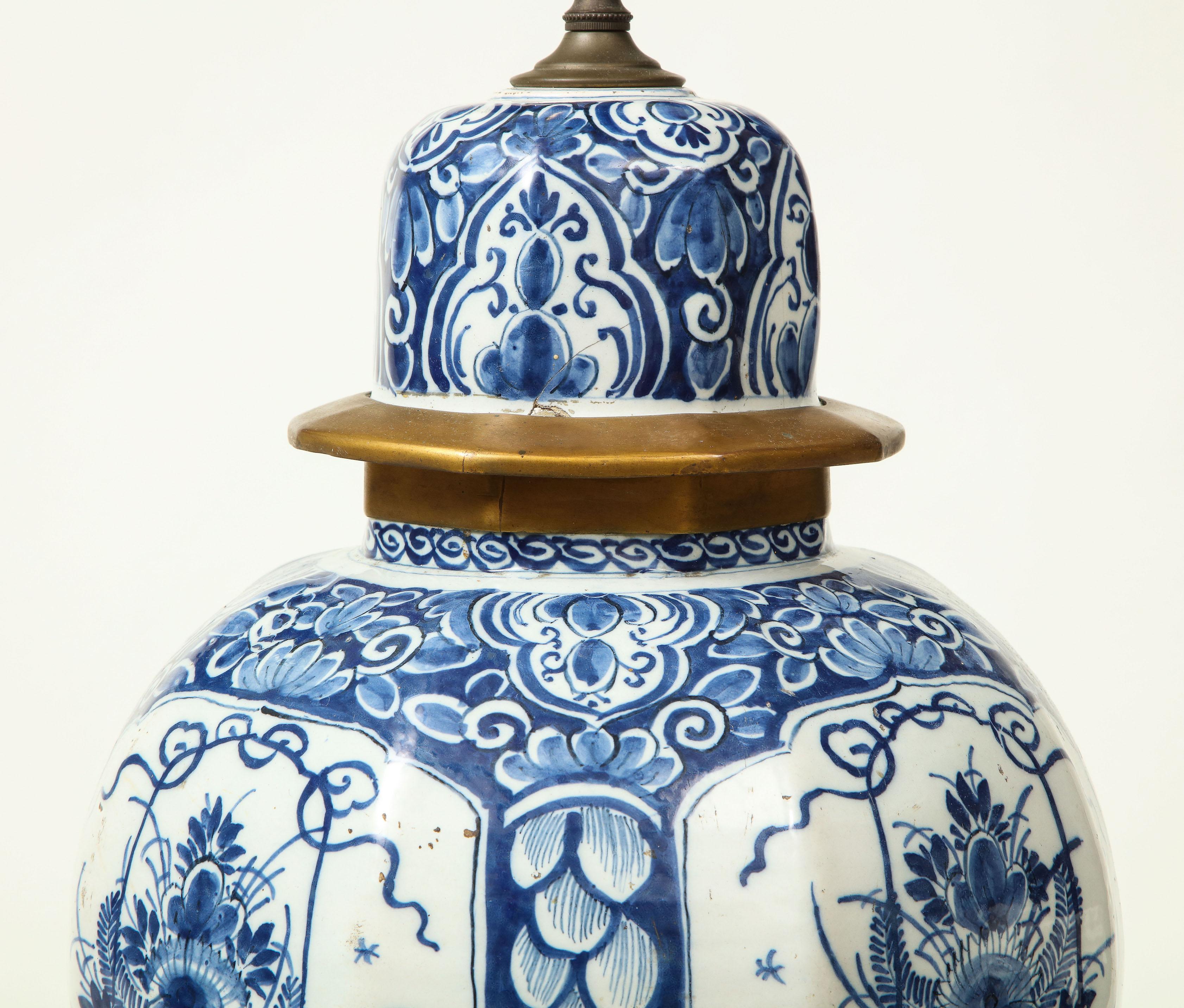 Dutch Large Delft Blue and White Ceramic Ginger Jar Mounted as a Table Lamp