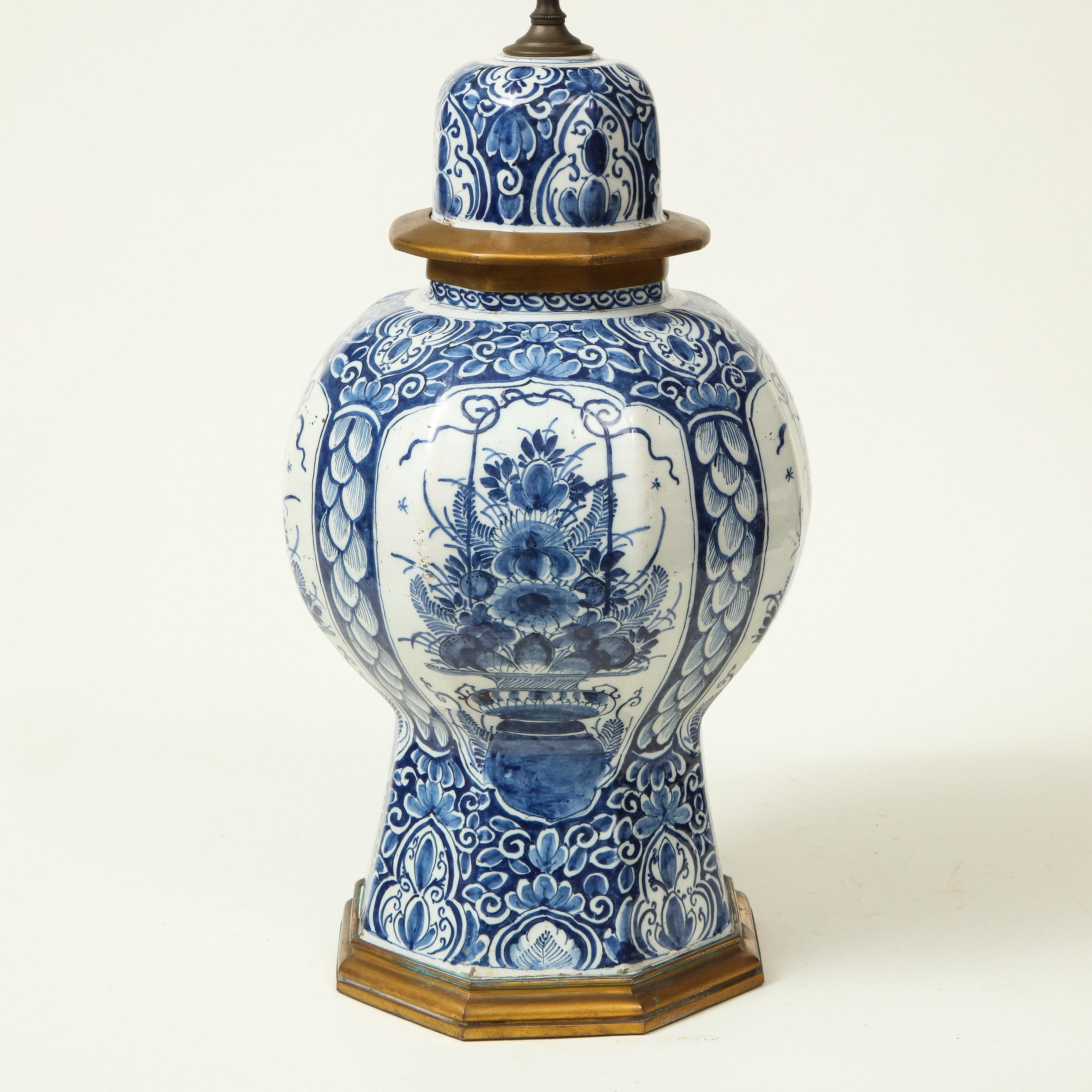 Large Delft Blue and White Ceramic Ginger Jar Mounted as a Table Lamp In Fair Condition In New York, NY