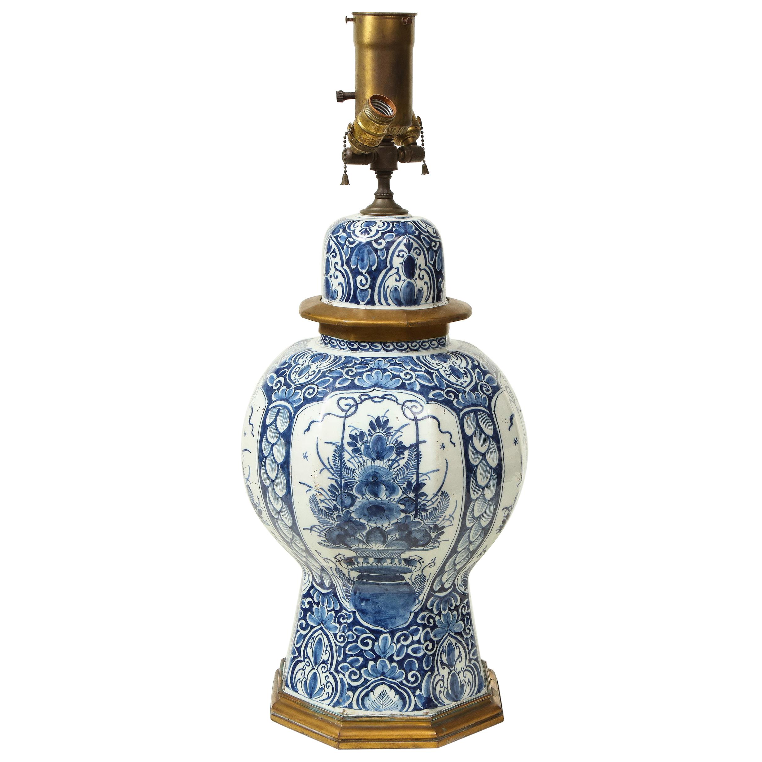 Large Delft Blue and White Ceramic Ginger Jar Mounted as a Table Lamp