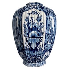 Antique Large Delft Blue and White Fluted Octagonal Jar, JV Duijn, 18th c, Netherlands