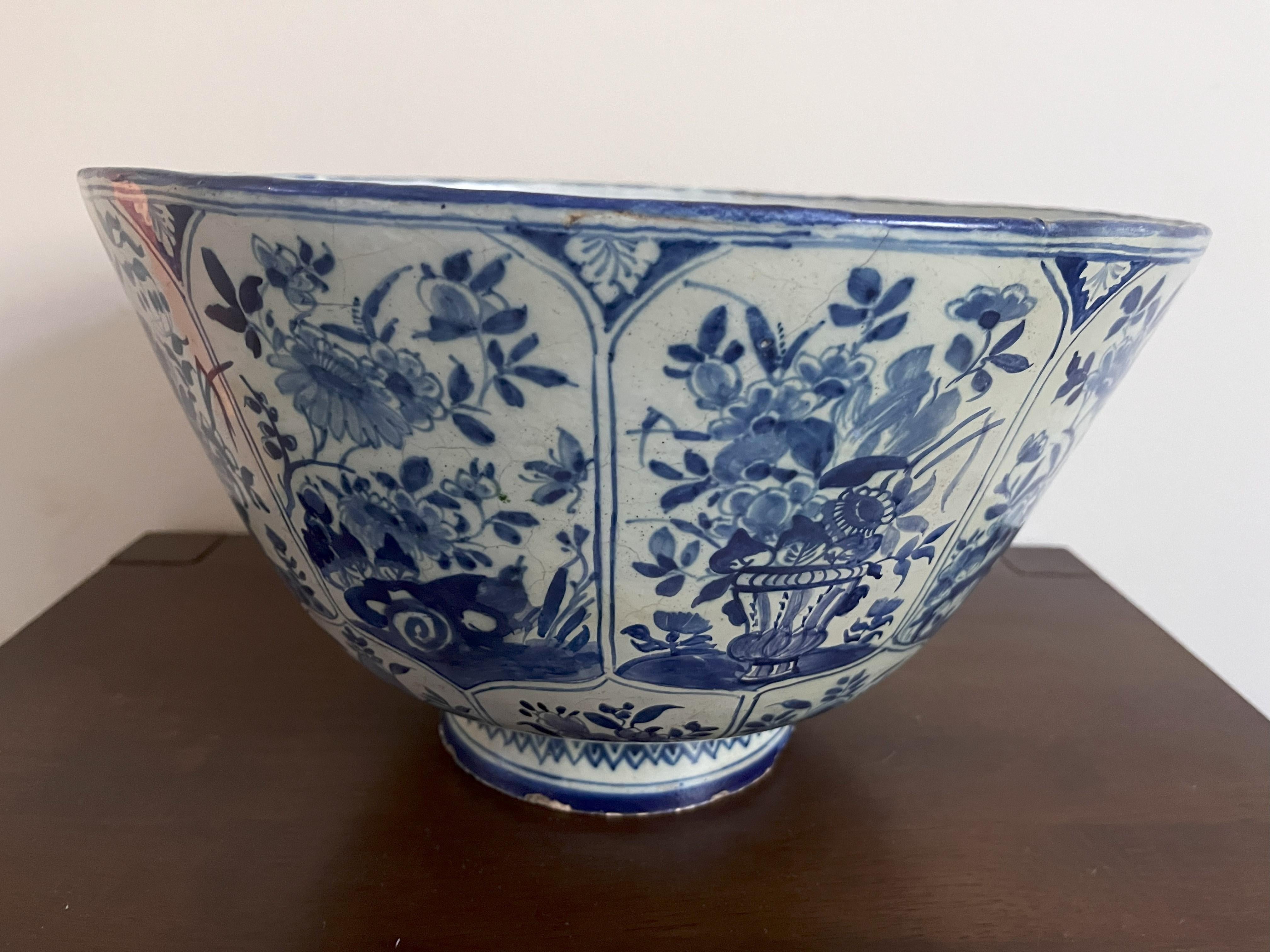 Large Delft Blue And White Punch Bowl - 18th Century For Sale 3