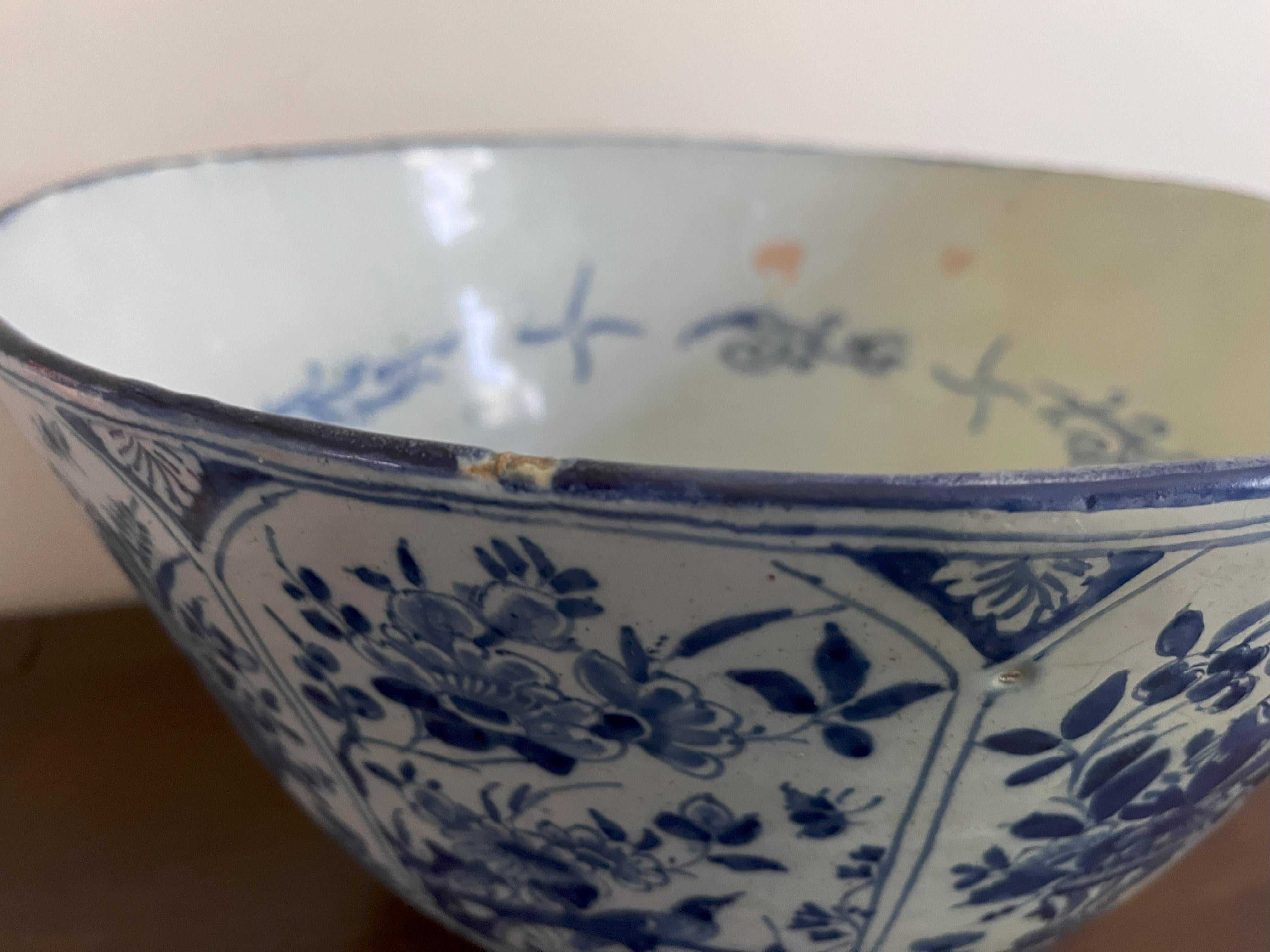 Large Delft Blue And White Punch Bowl - 18th Century For Sale 10