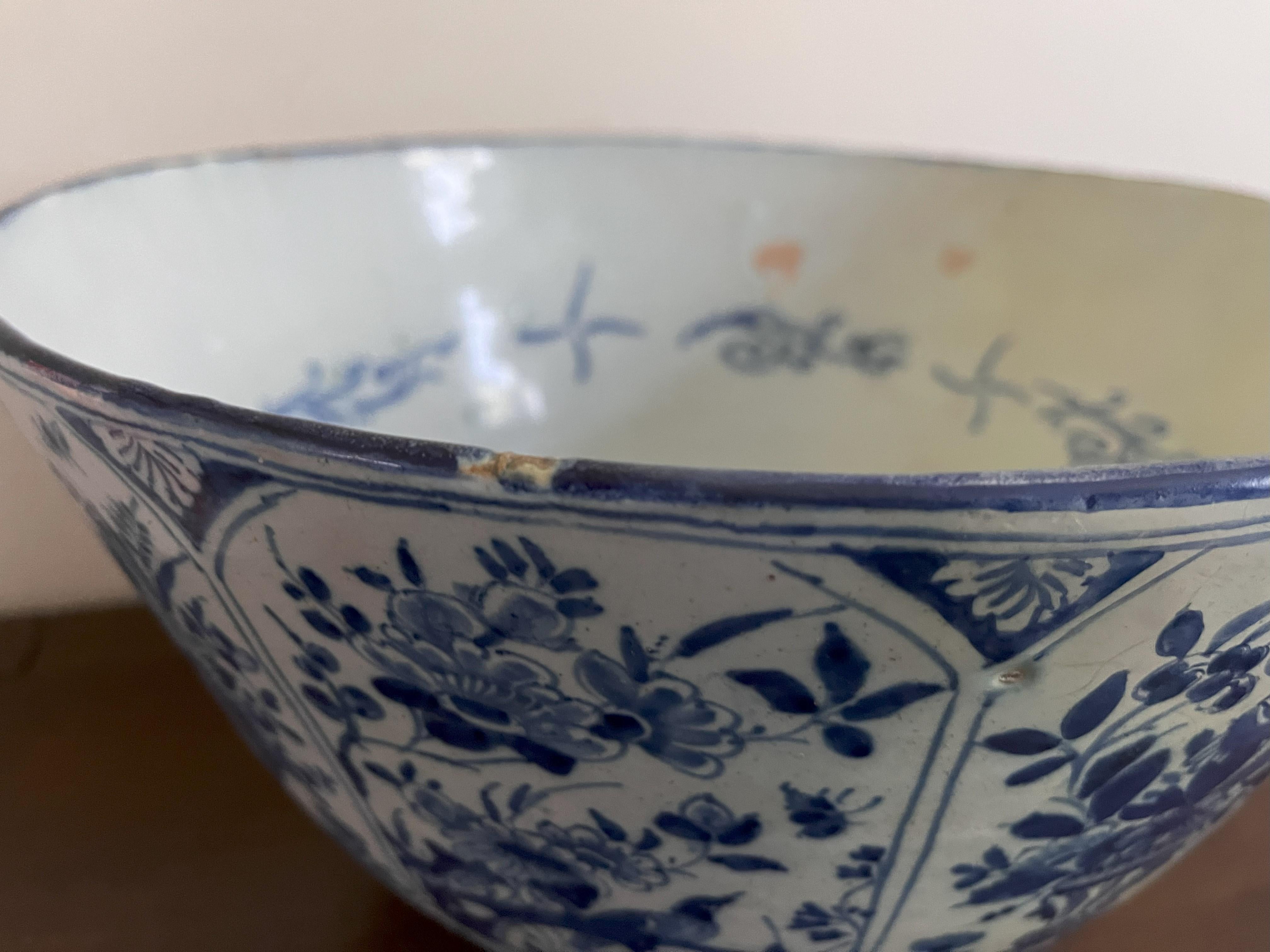 Large Delft Blue And White Punch Bowl - 18th Century 10