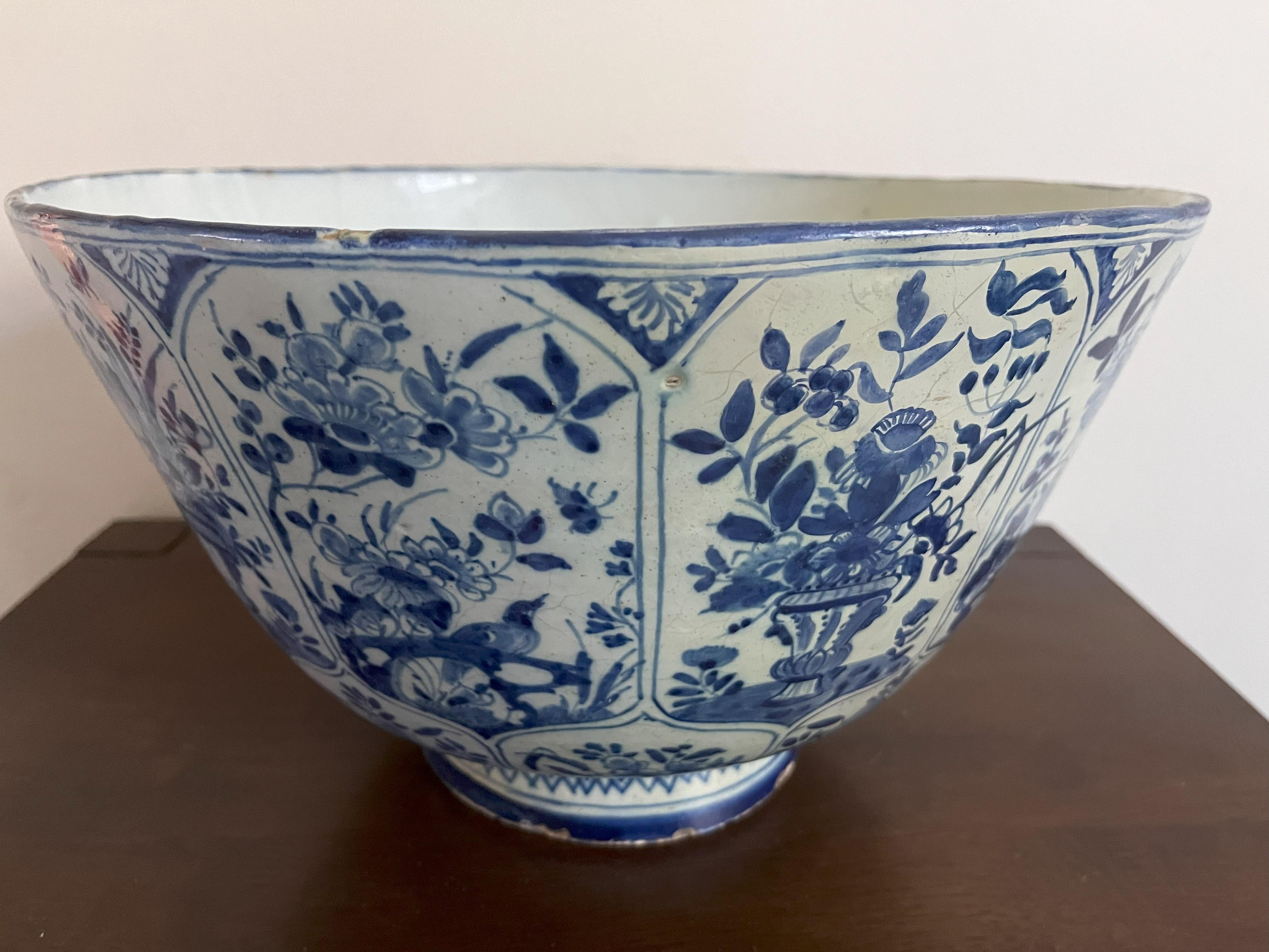 George II Large Delft Blue And White Punch Bowl - 18th Century