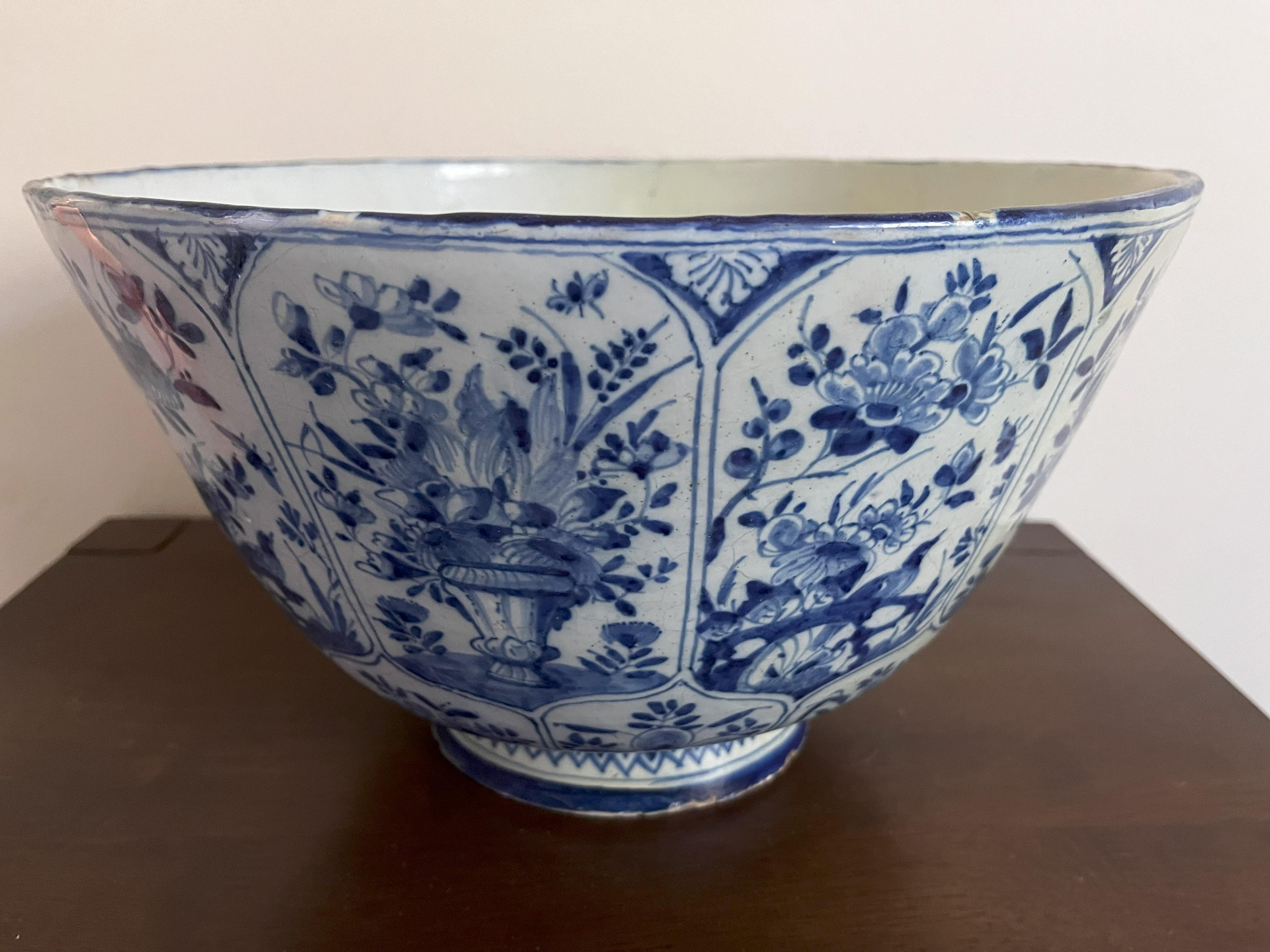 British Large Delft Blue And White Punch Bowl - 18th Century For Sale