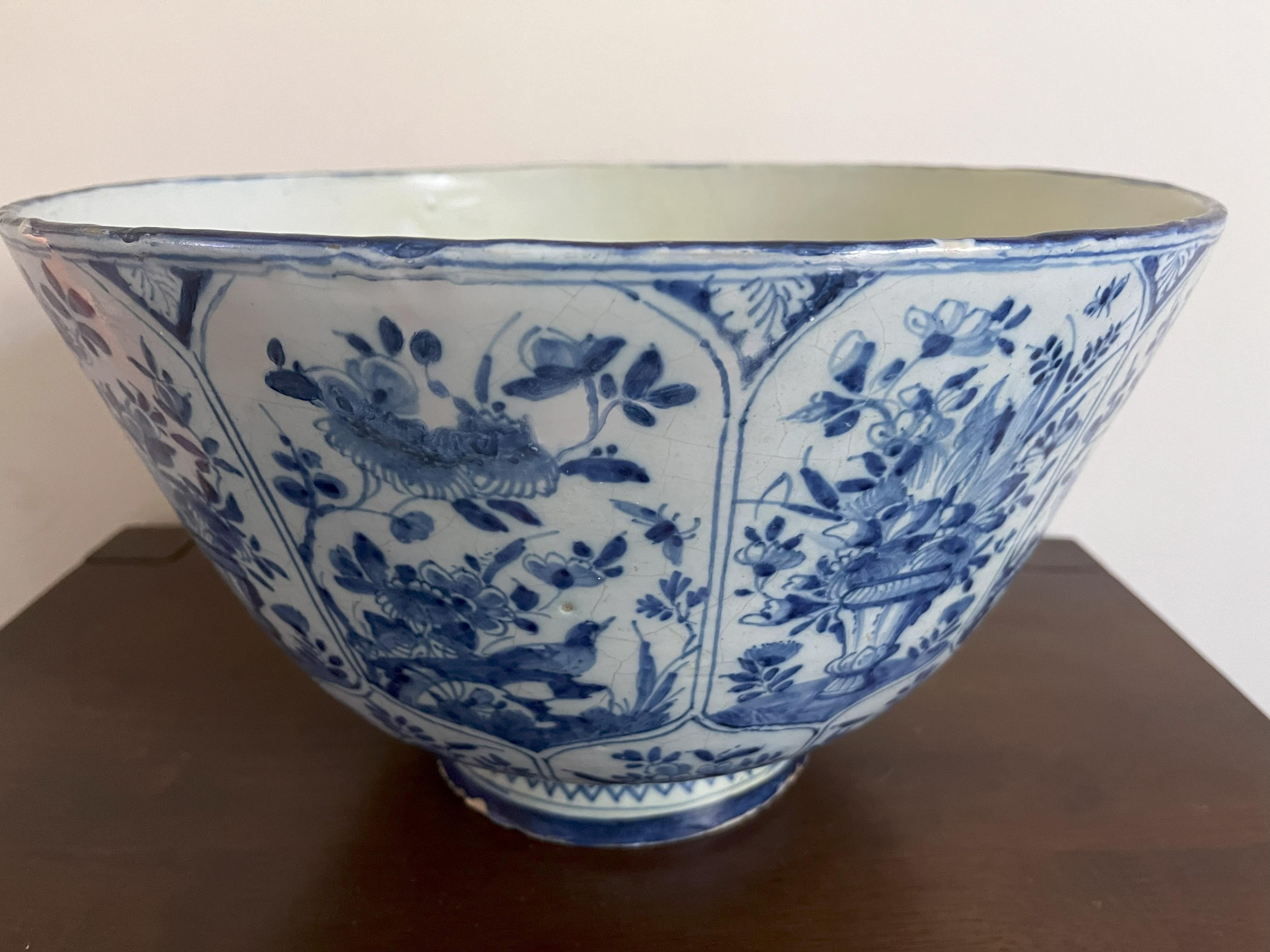 Hand-Crafted Large Delft Blue And White Punch Bowl - 18th Century