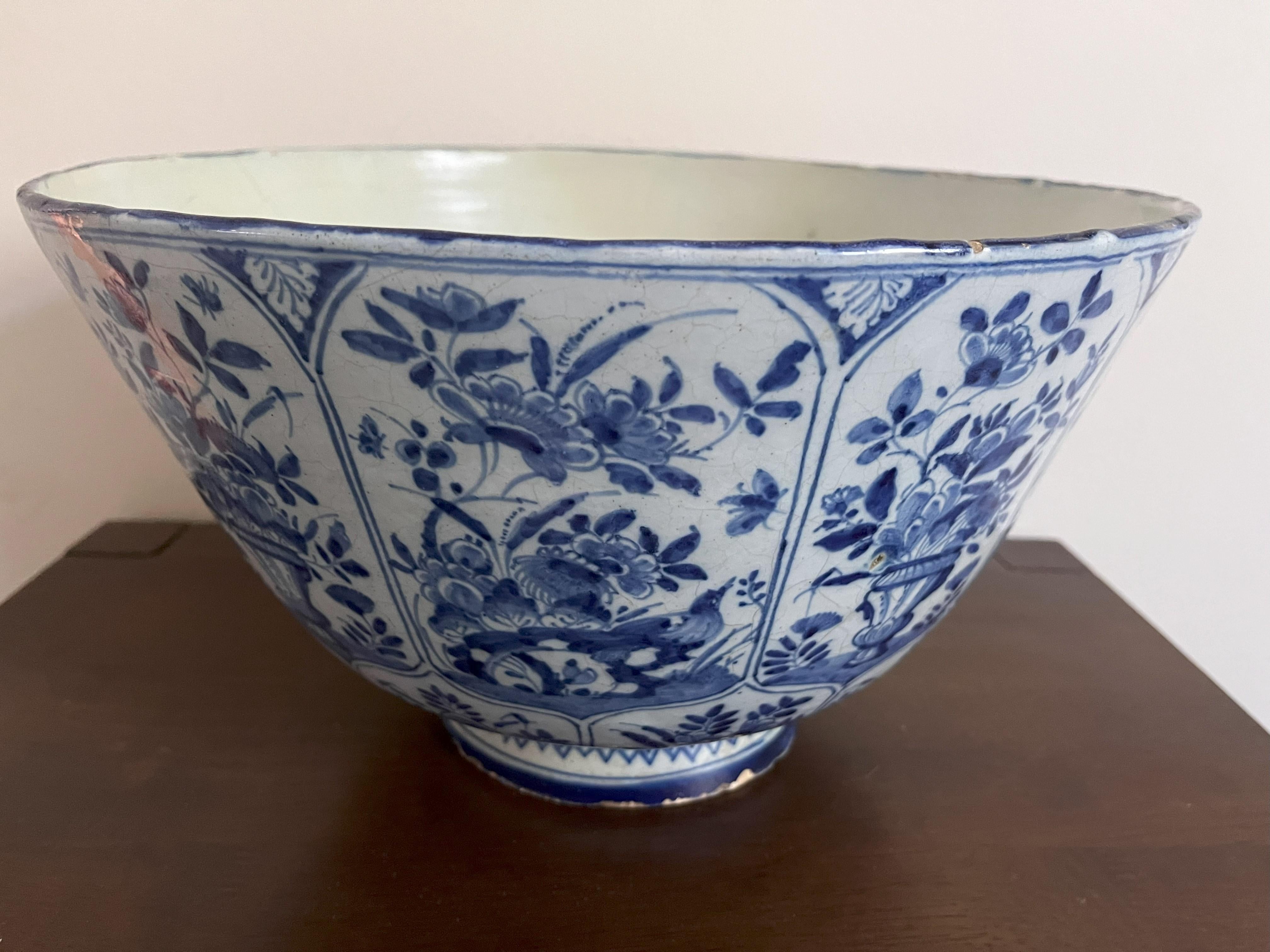 Earthenware Large Delft Blue And White Punch Bowl - 18th Century For Sale