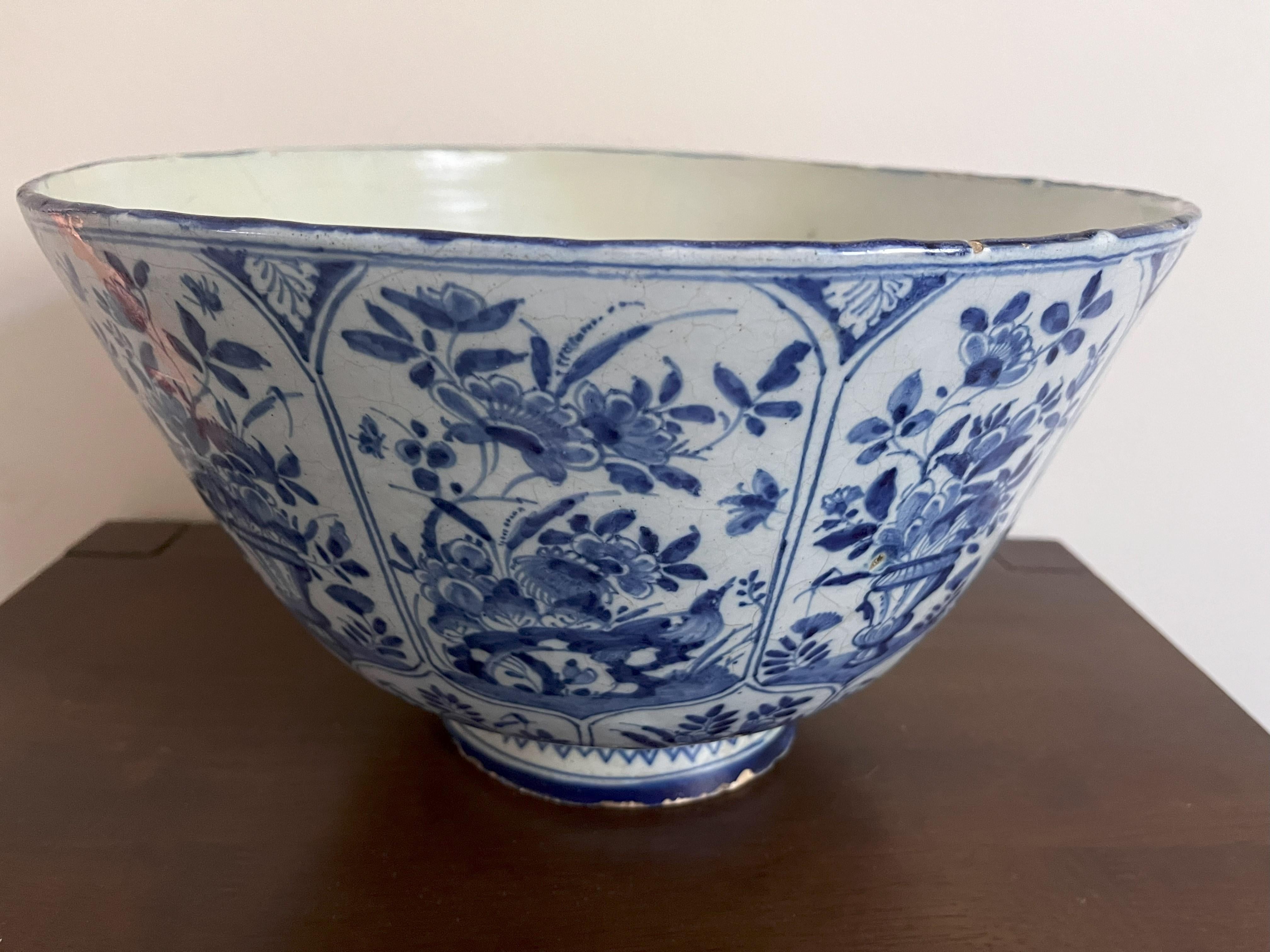 Earthenware Large Delft Blue And White Punch Bowl - 18th Century