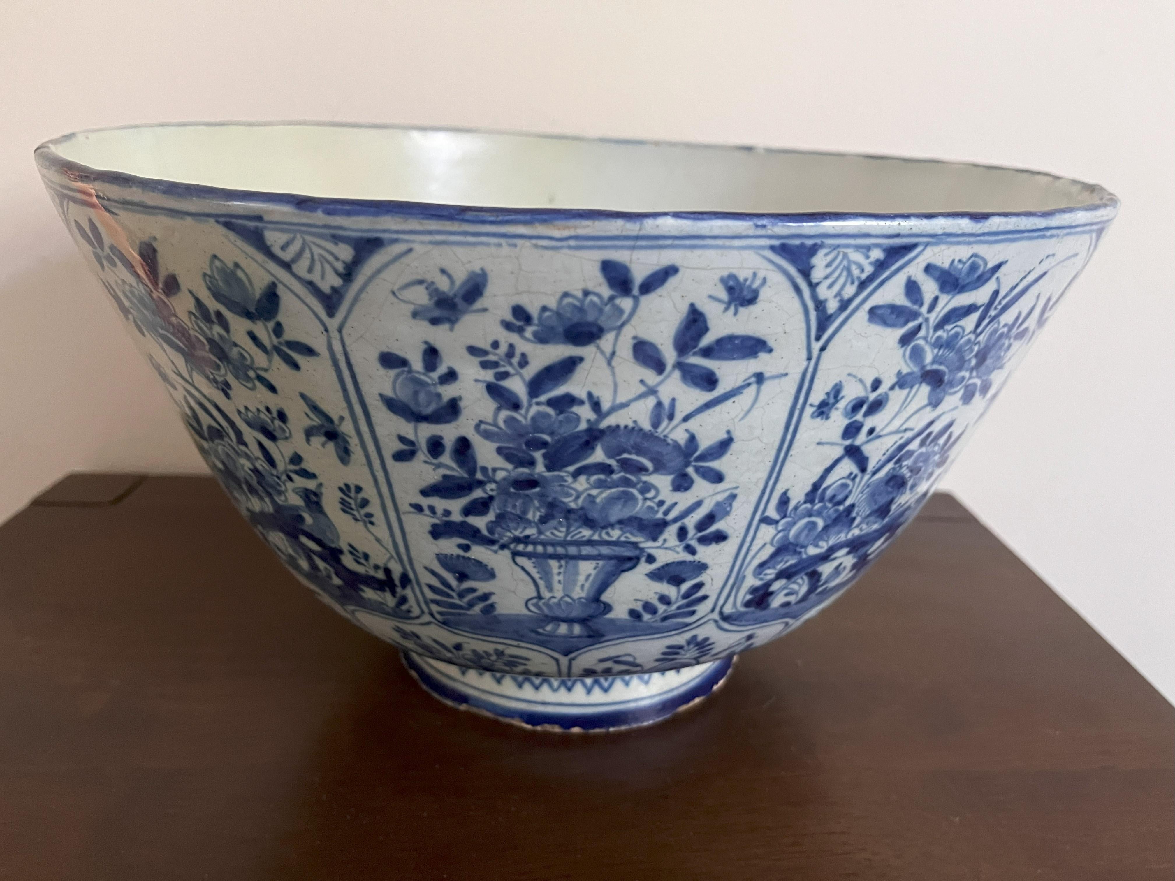Large Delft Blue And White Punch Bowl - 18th Century 1
