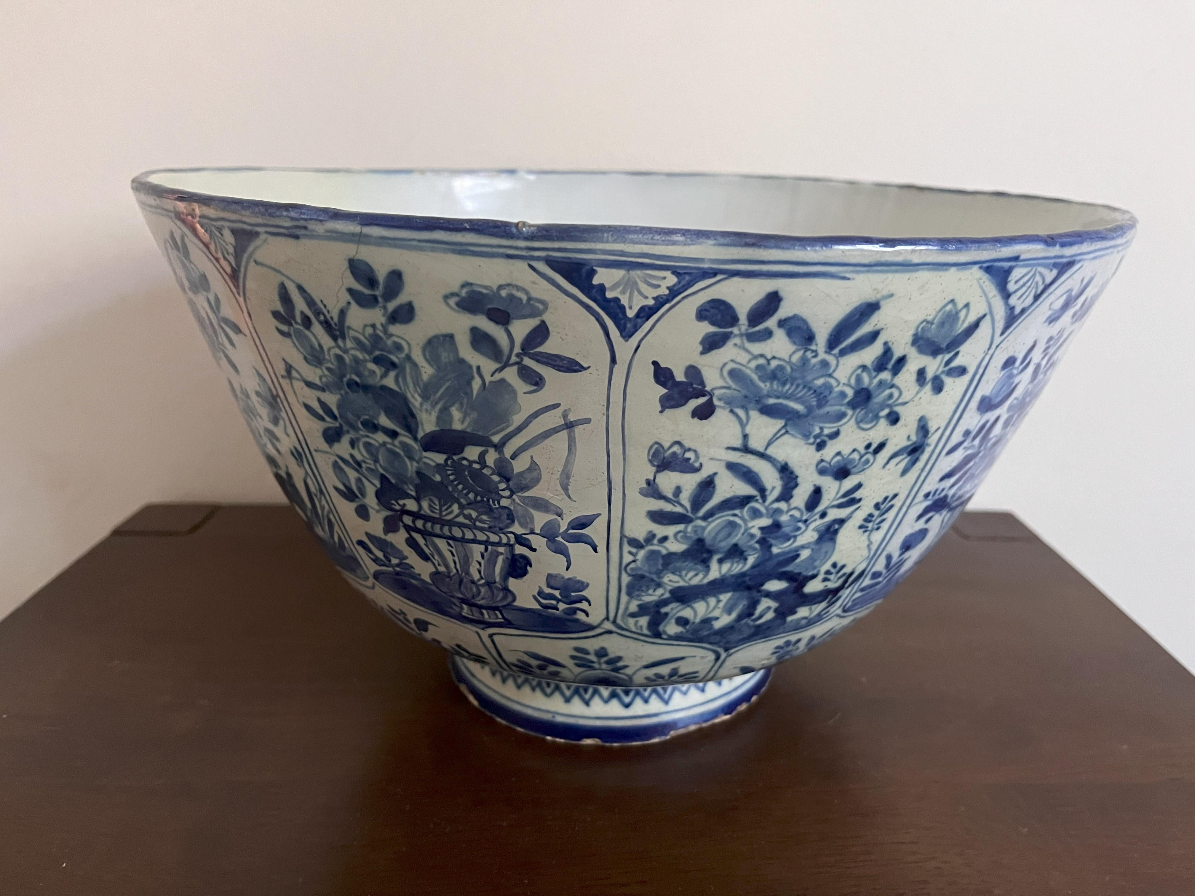 Large Delft Blue And White Punch Bowl - 18th Century For Sale 2