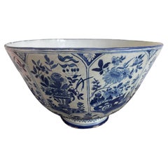 Large Delft Blue And White Punch Bowl - 18th Century