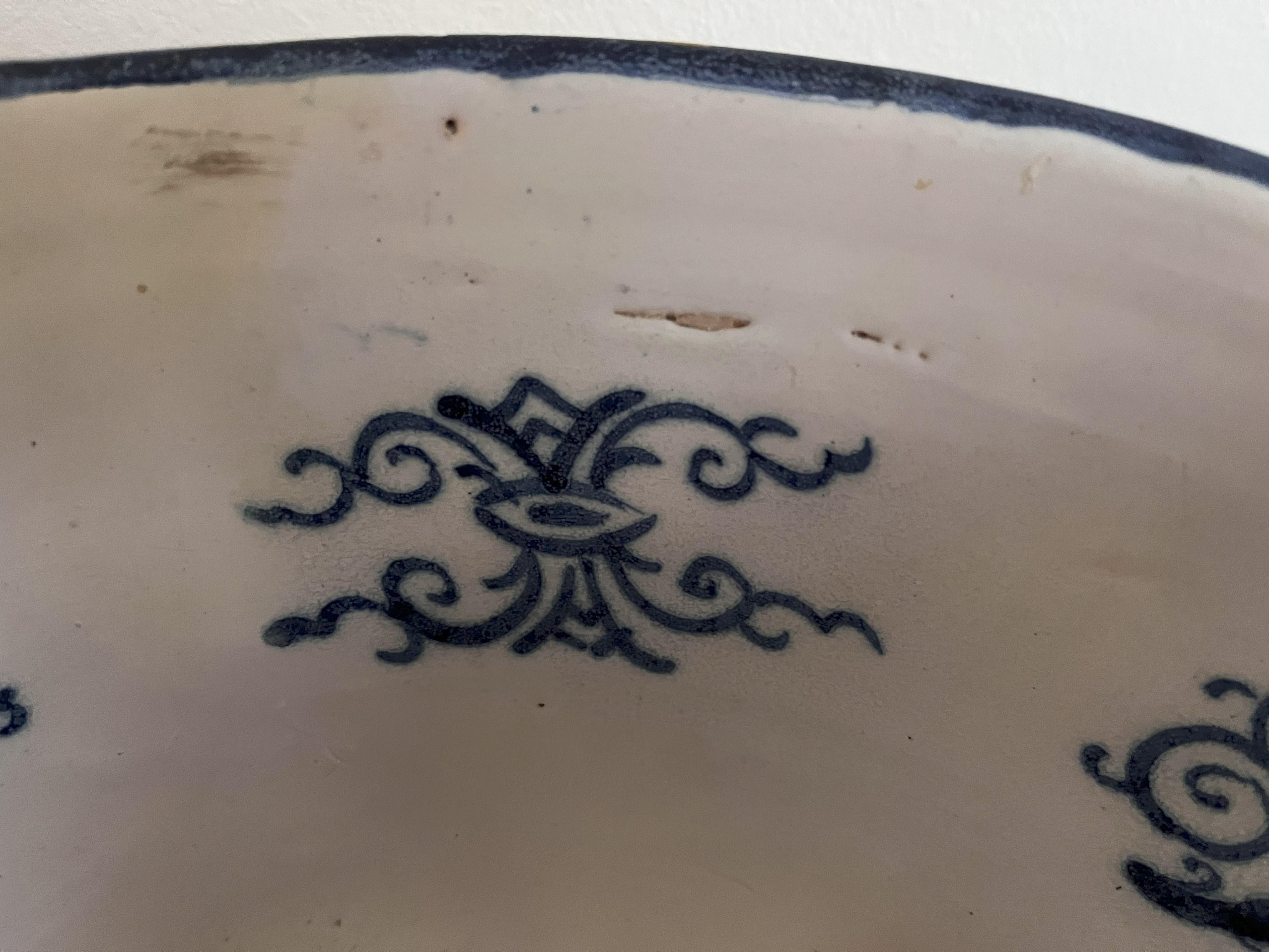 Large London Delft Blue And White Punch Bowl, Named & Dated 1727 4
