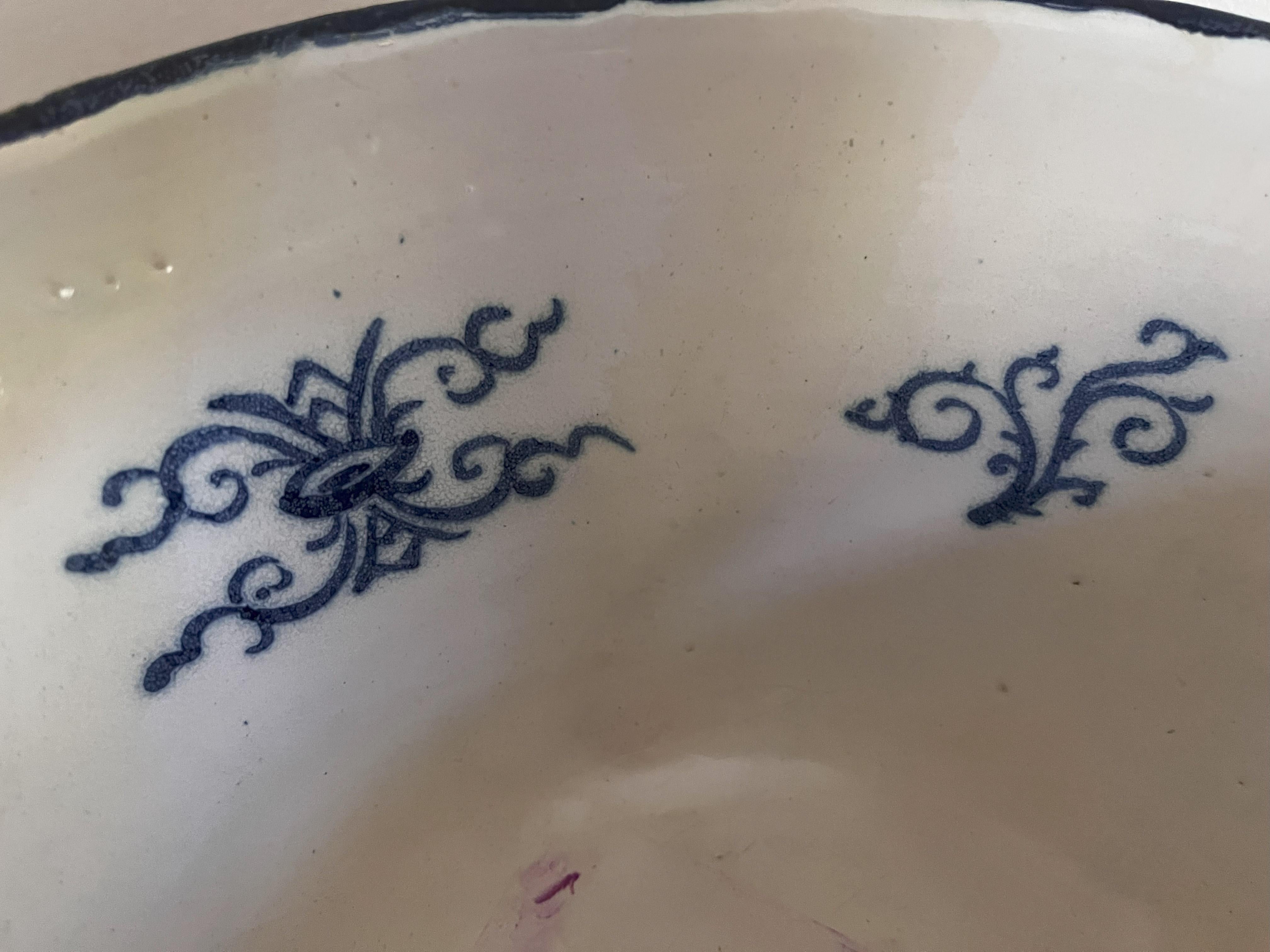 Large Delft Blue And White Punch Bowl Dated 1727 For Sale 5