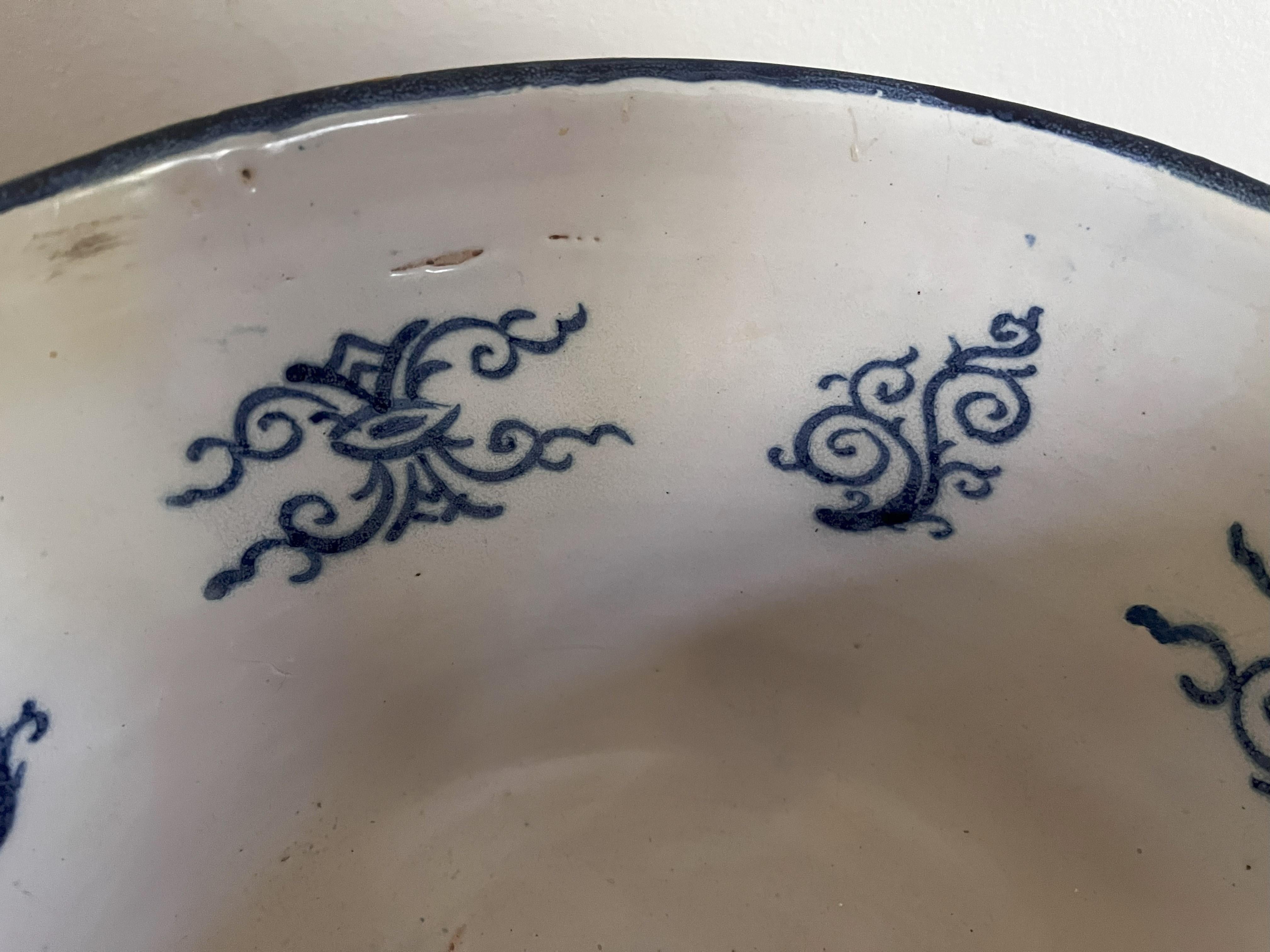 Large Delft Blue And White Punch Bowl Dated 1727 For Sale 7