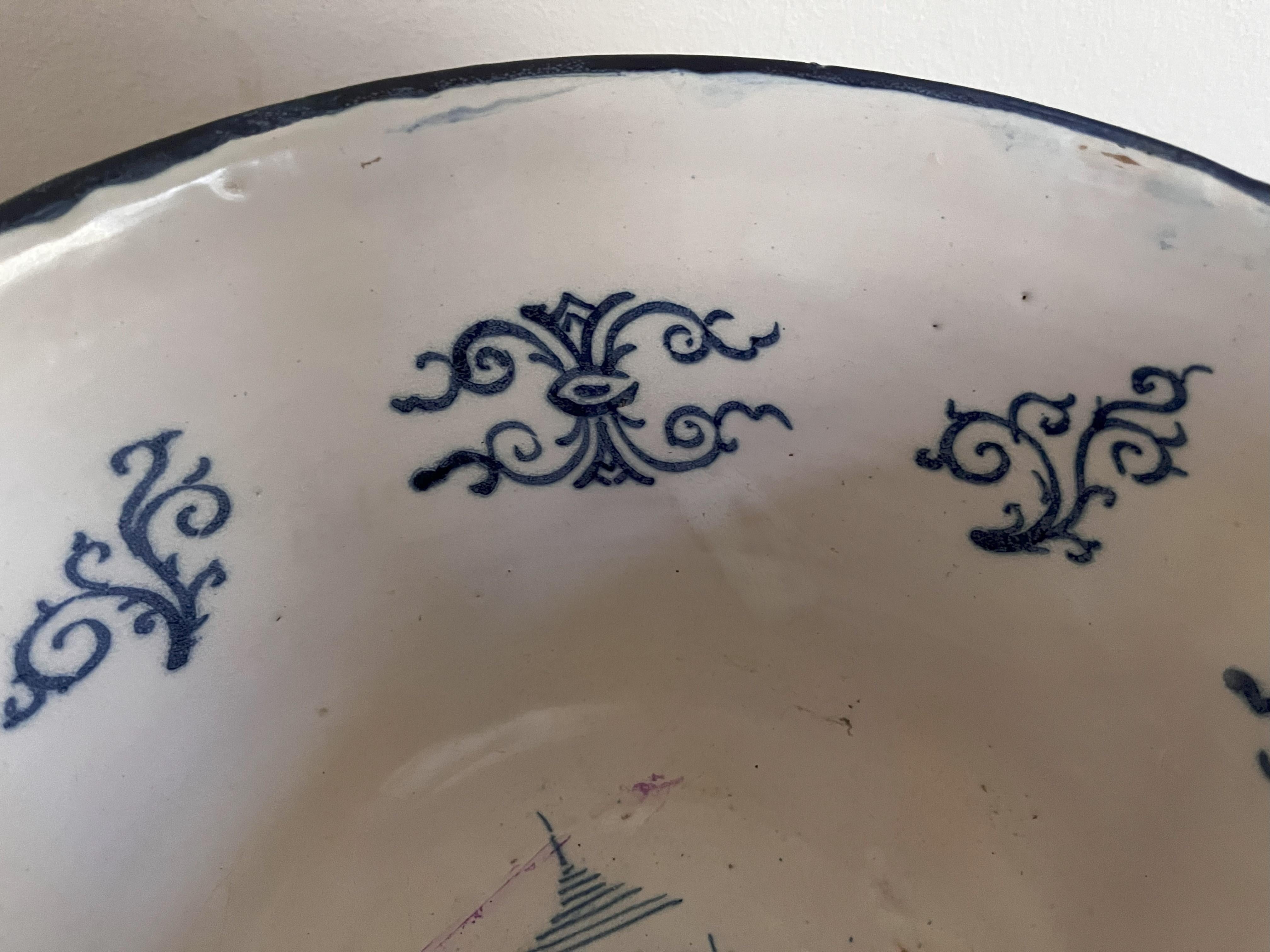 Large Delft Blue And White Punch Bowl Dated 1727 For Sale 10