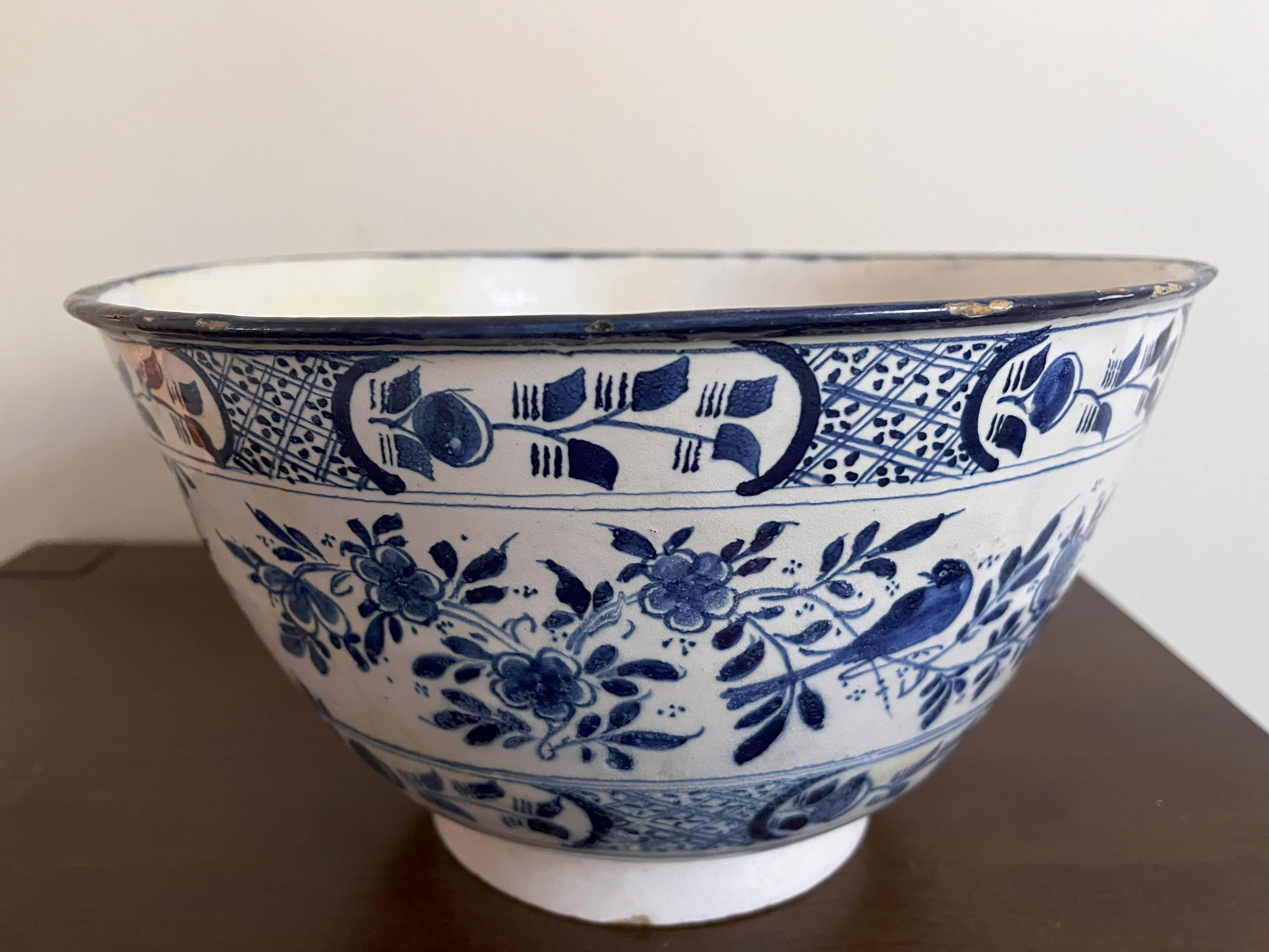 18th Century Large Delft Blue And White Punch Bowl Dated 1727 For Sale