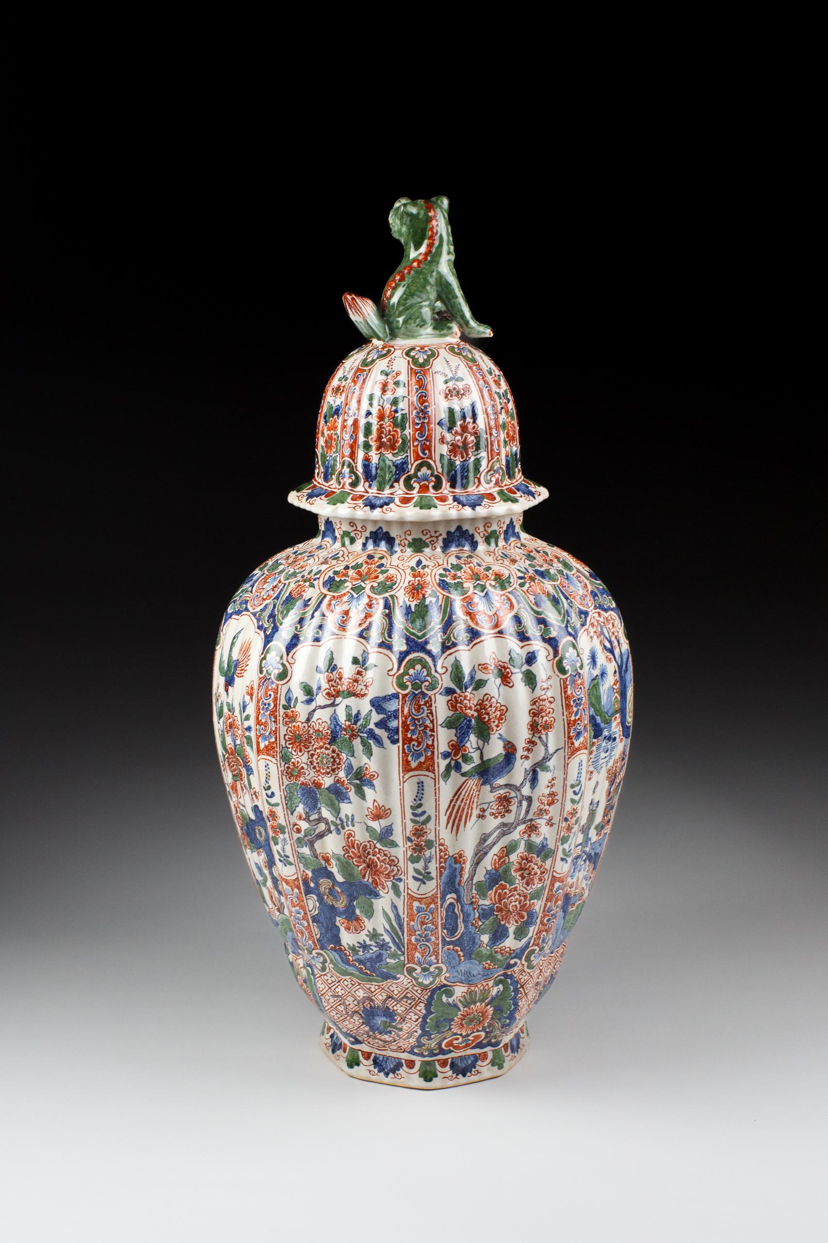 Large Delft Desvres Covered Vase For Sale 3