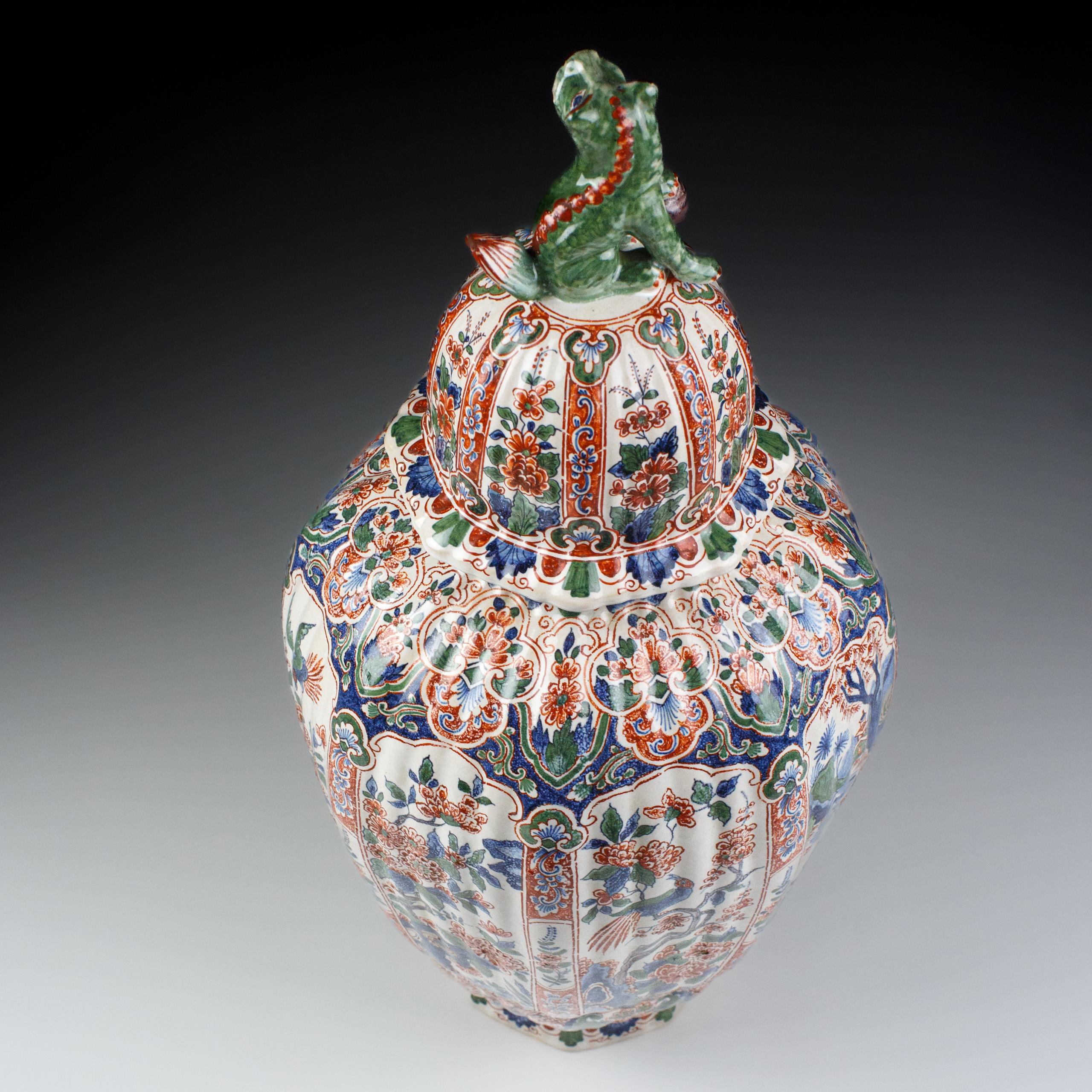 Large Delft Desvres Covered Vase For Sale 4