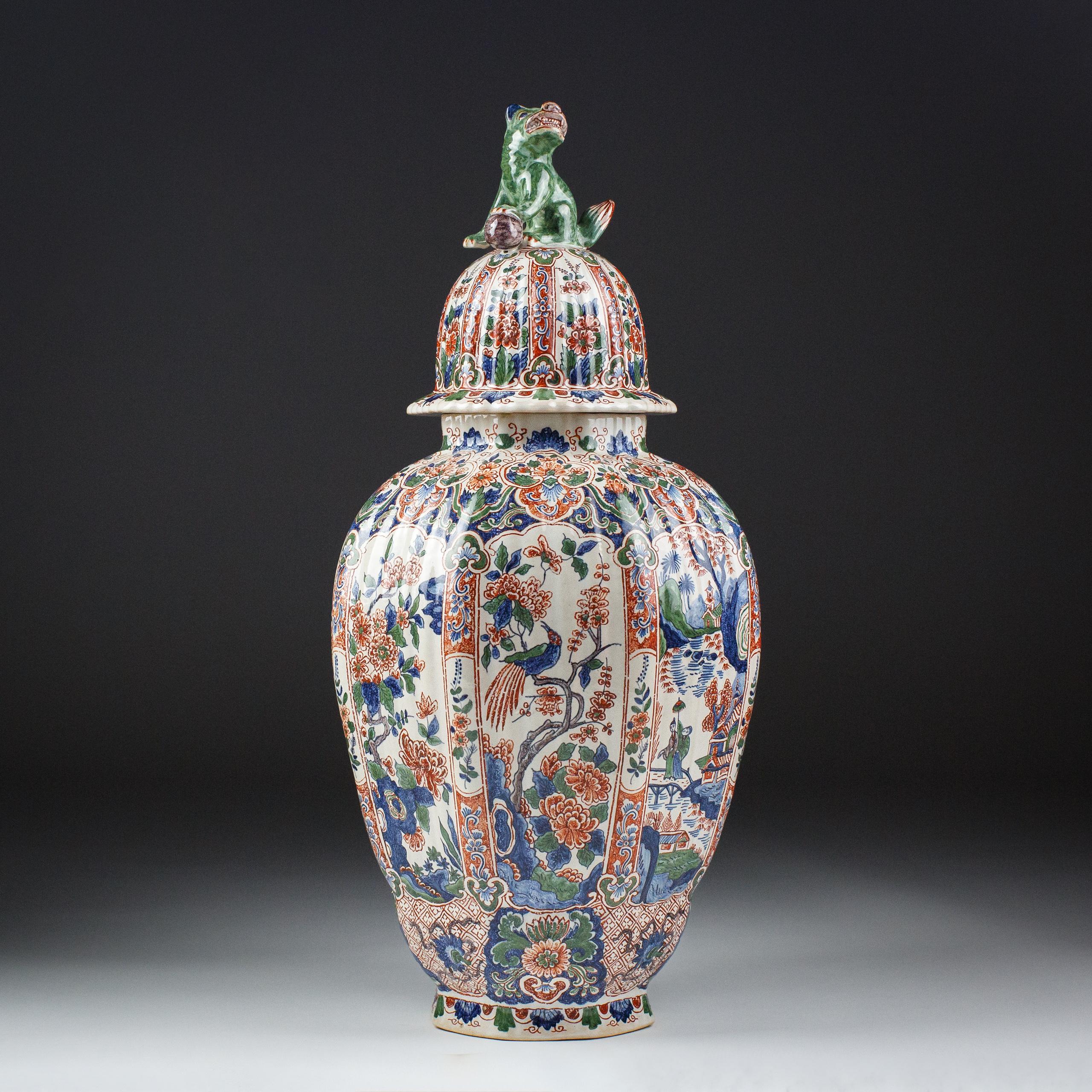 20th Century Large Delft Desvres Covered Vase For Sale