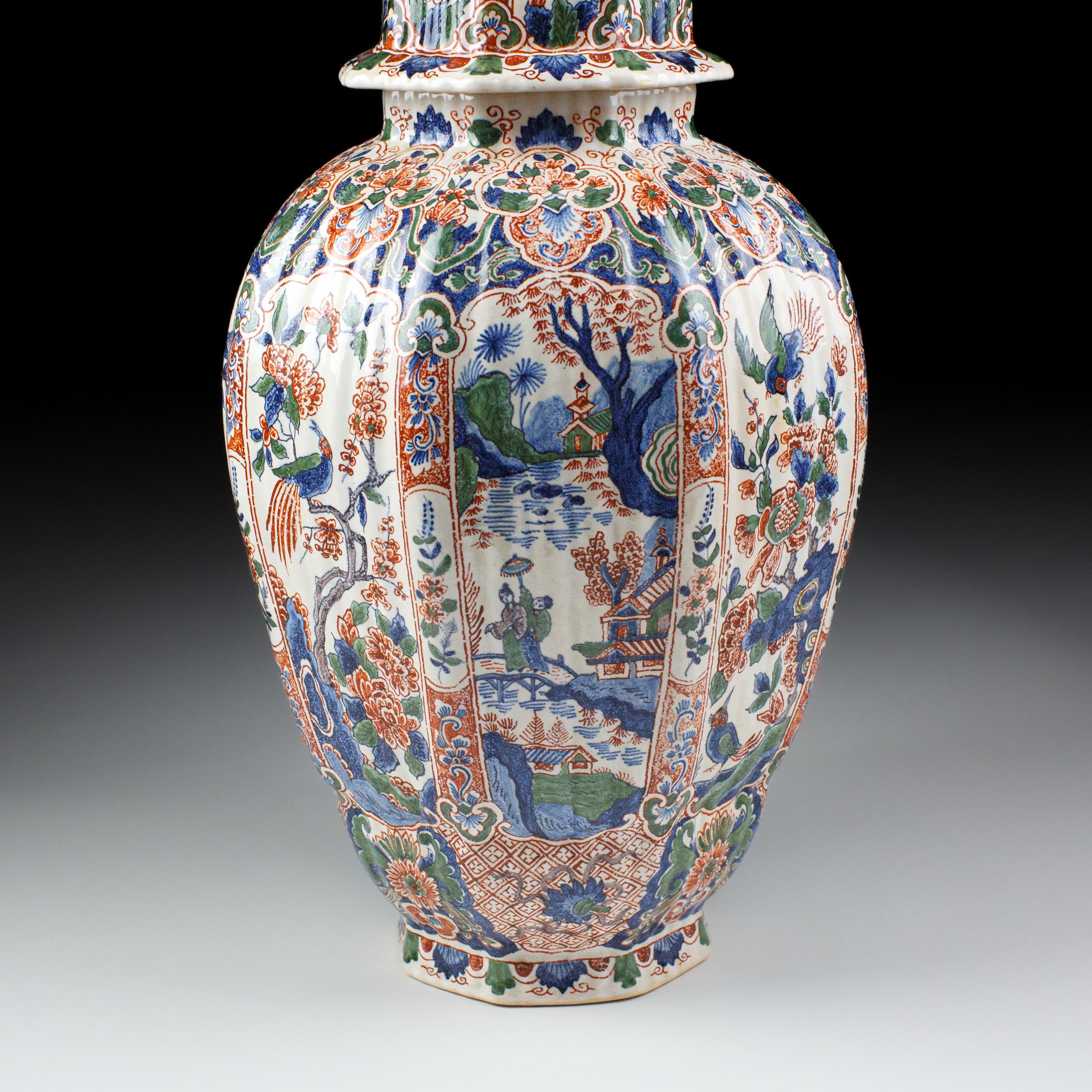 Large Delft Desvres Covered Vase For Sale 2