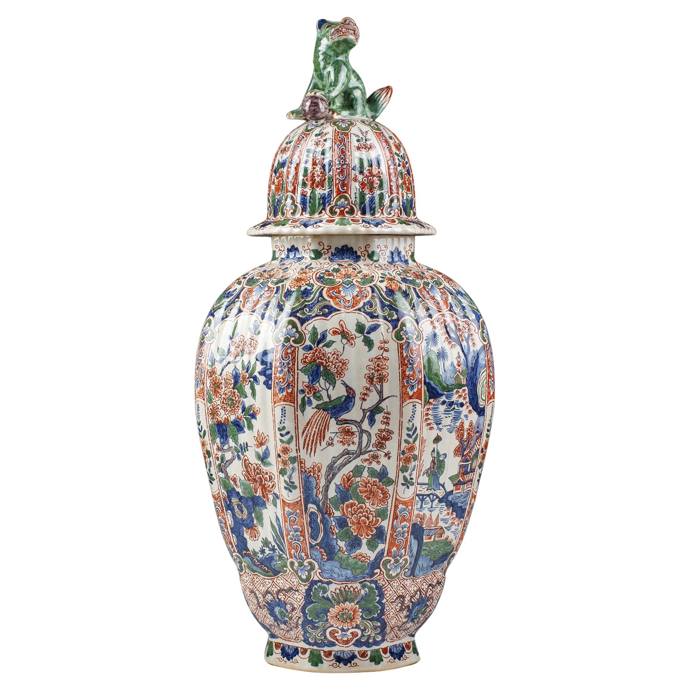 Large Delft Desvres Covered Vase