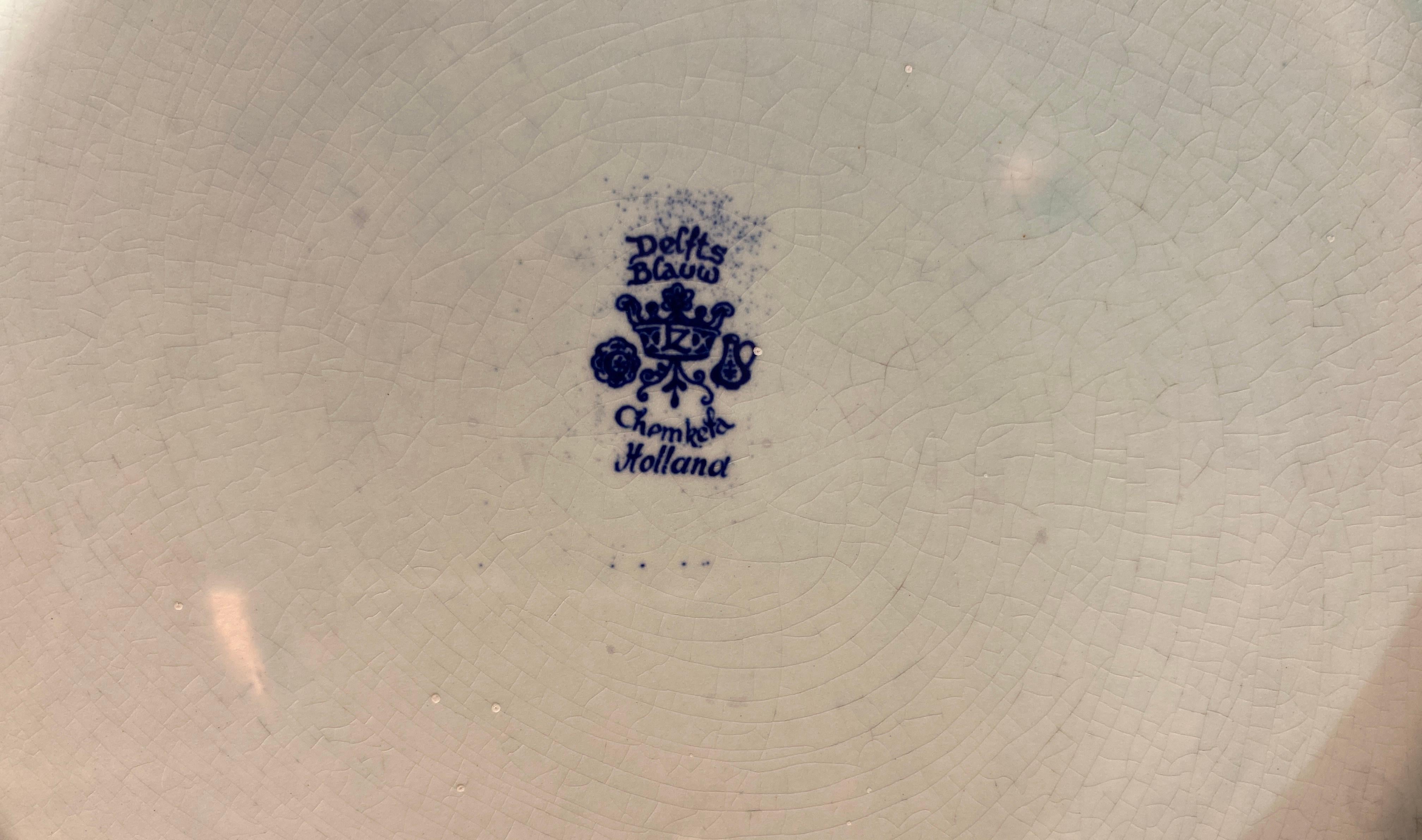 Große Delft Porzellan Landschaft Wandtafel, Delft Blau & Weiß Wandteller (Volkskunst) im Angebot