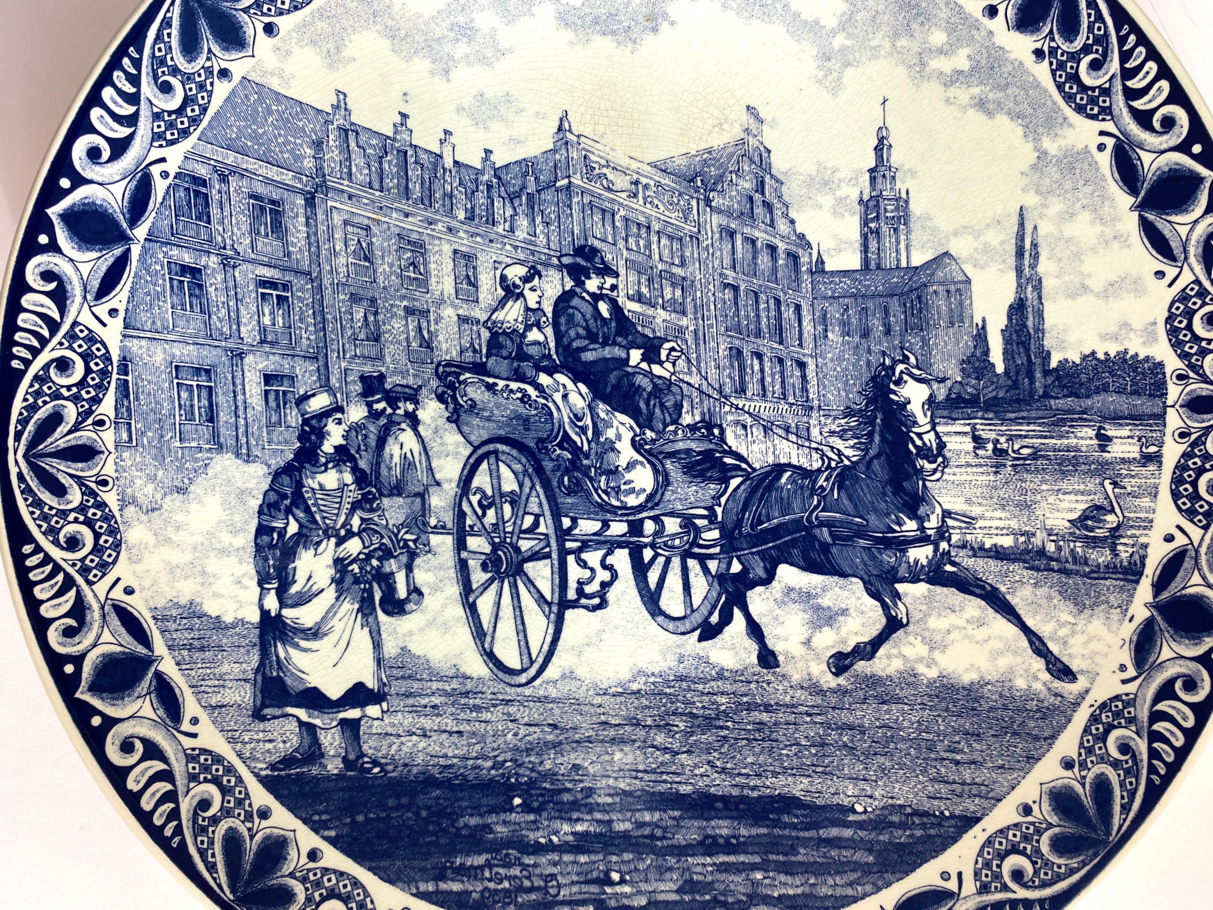 Große Delft Porzellan Landschaft Wandtafel, Delft Blau & Weiß Wandteller (Niederländisch) im Angebot