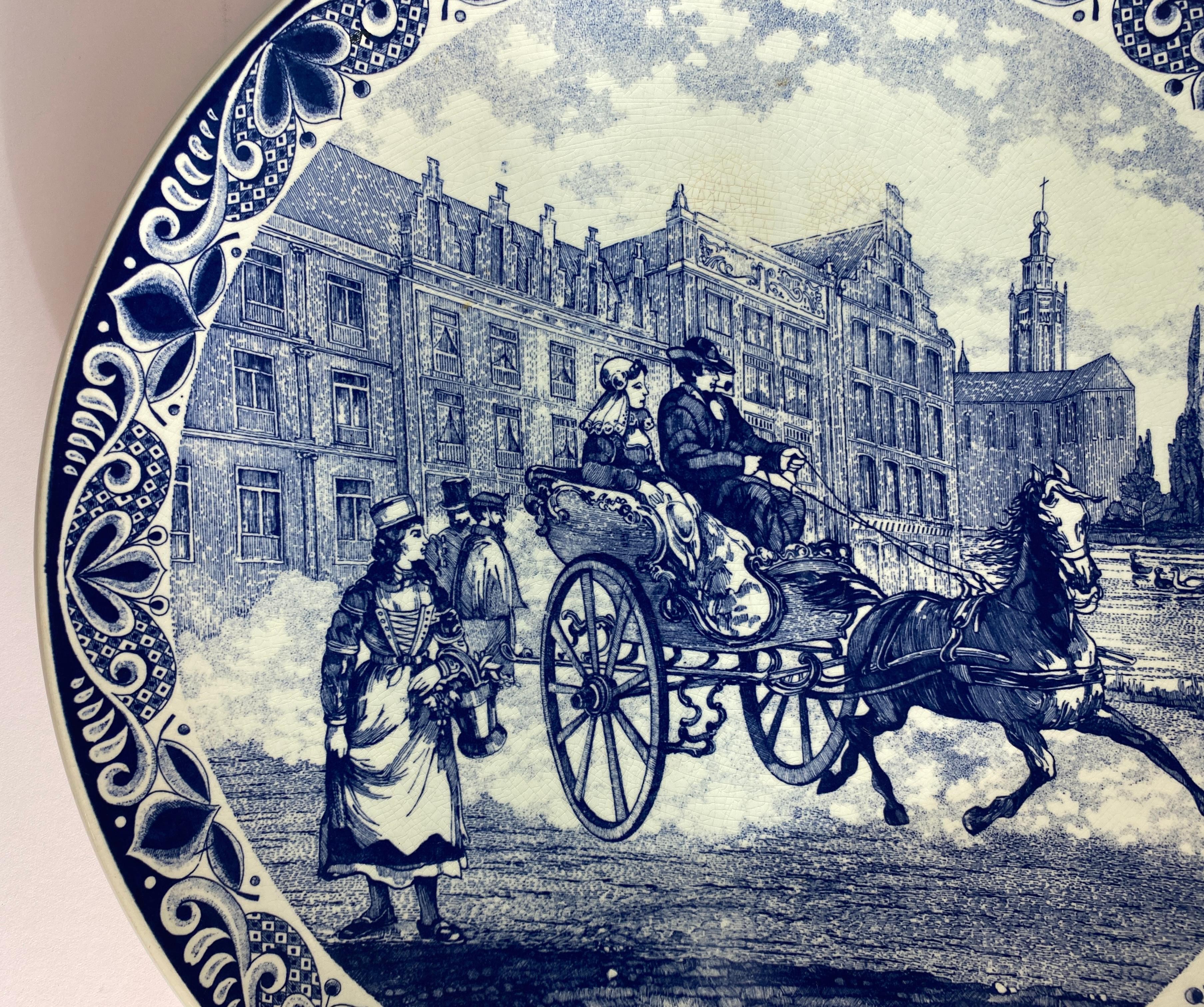 Große Delft Porzellan Landschaft Wandtafel, Delft Blau & Weiß Wandteller im Zustand „Gut“ im Angebot in Miami, FL