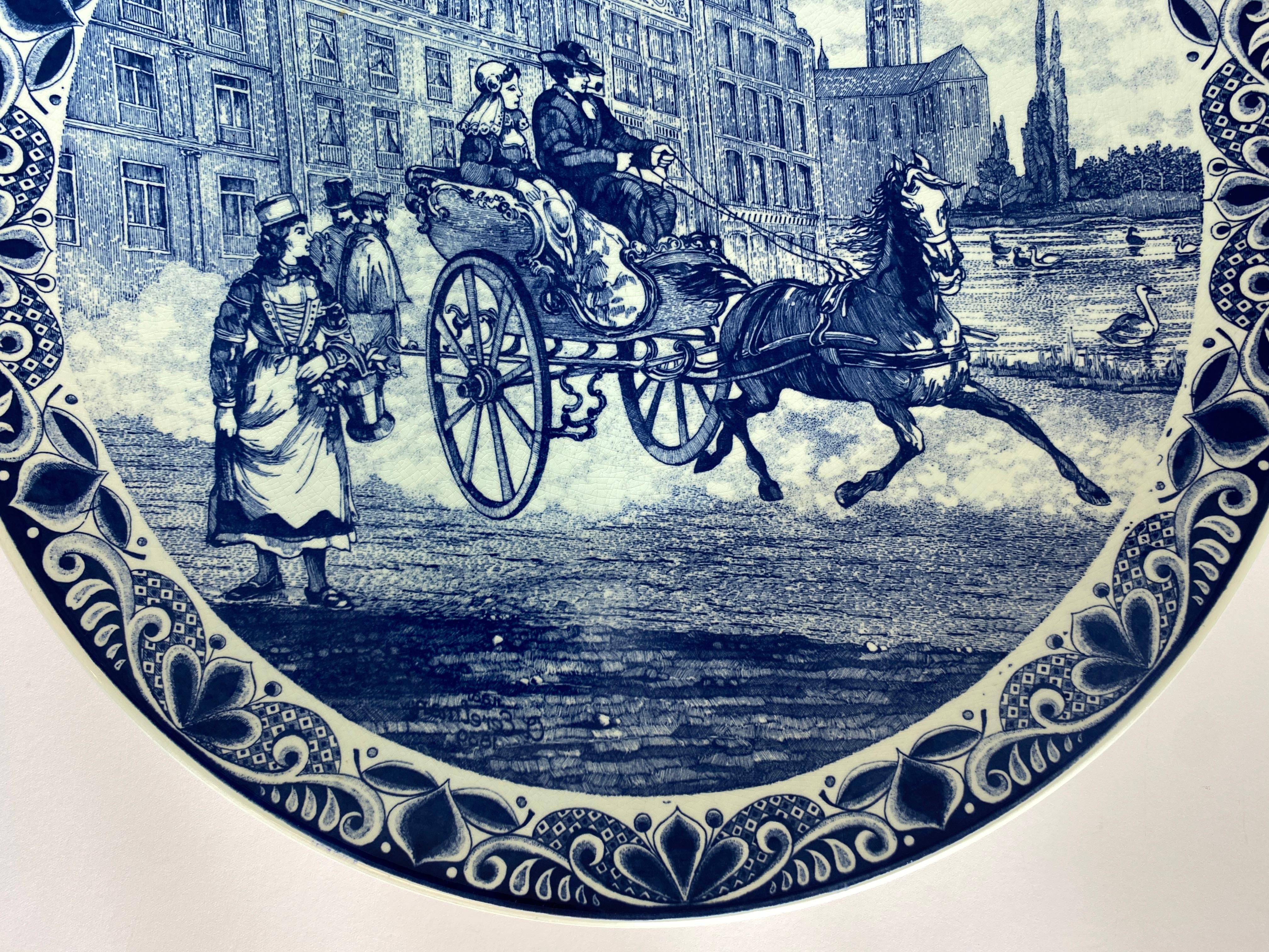 Große Delft Porzellan Landschaft Wandtafel, Delft Blau & Weiß Wandteller (20. Jahrhundert) im Angebot