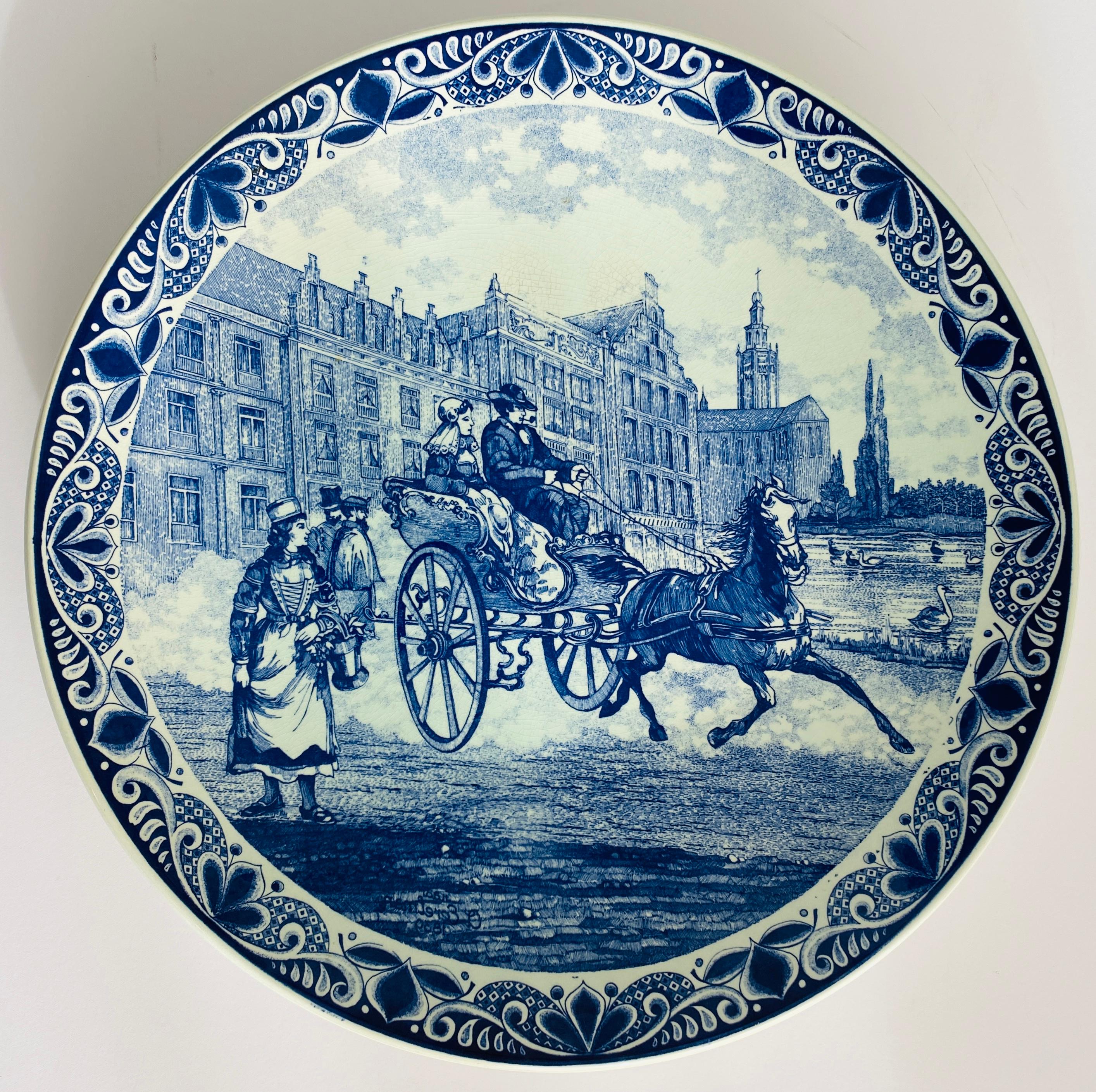 Große Delft Porzellan Landschaft Wandtafel, Delft Blau & Weiß Wandteller im Angebot 1