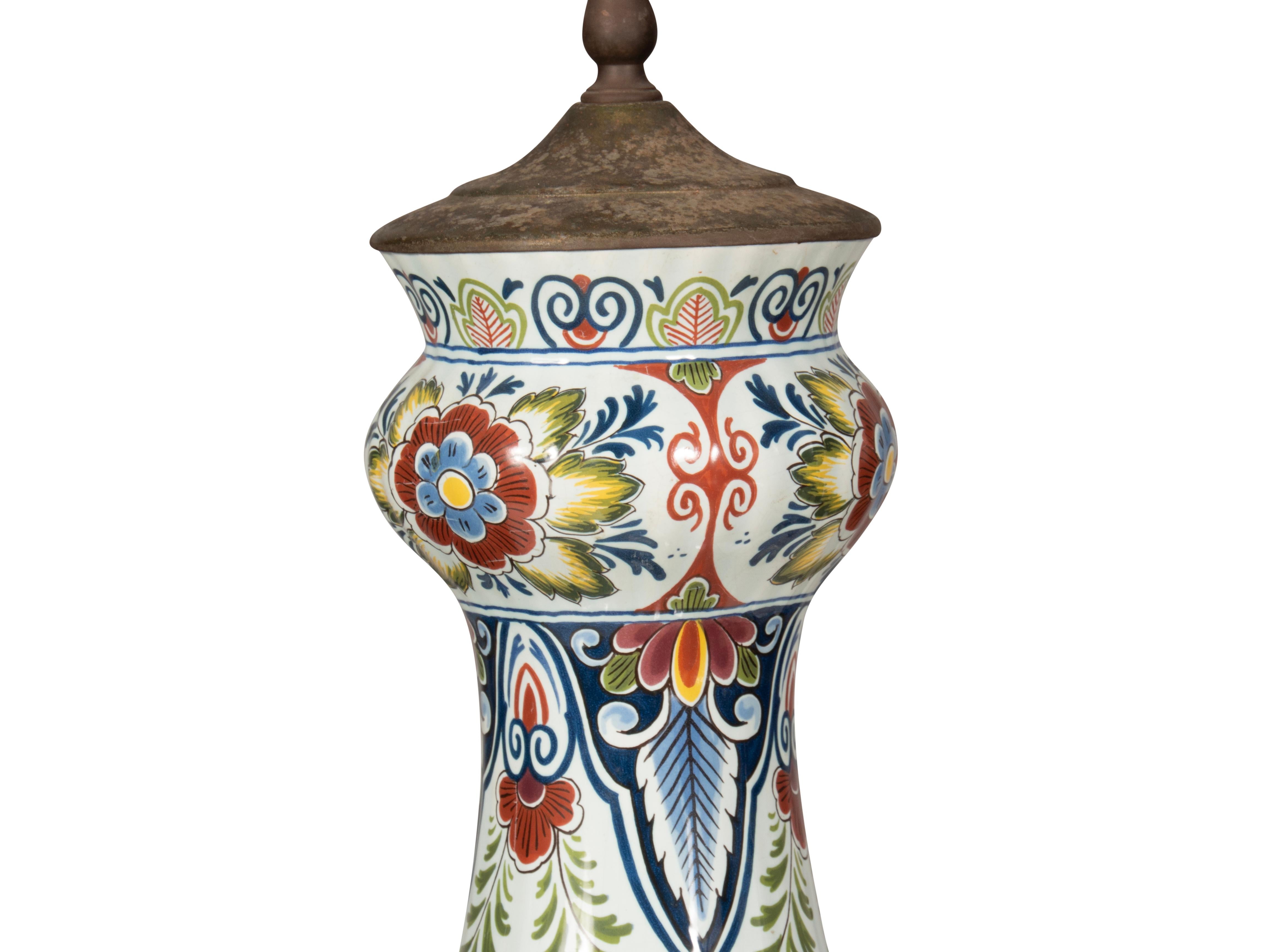 Brass Large Delft Table Lamp For Sale