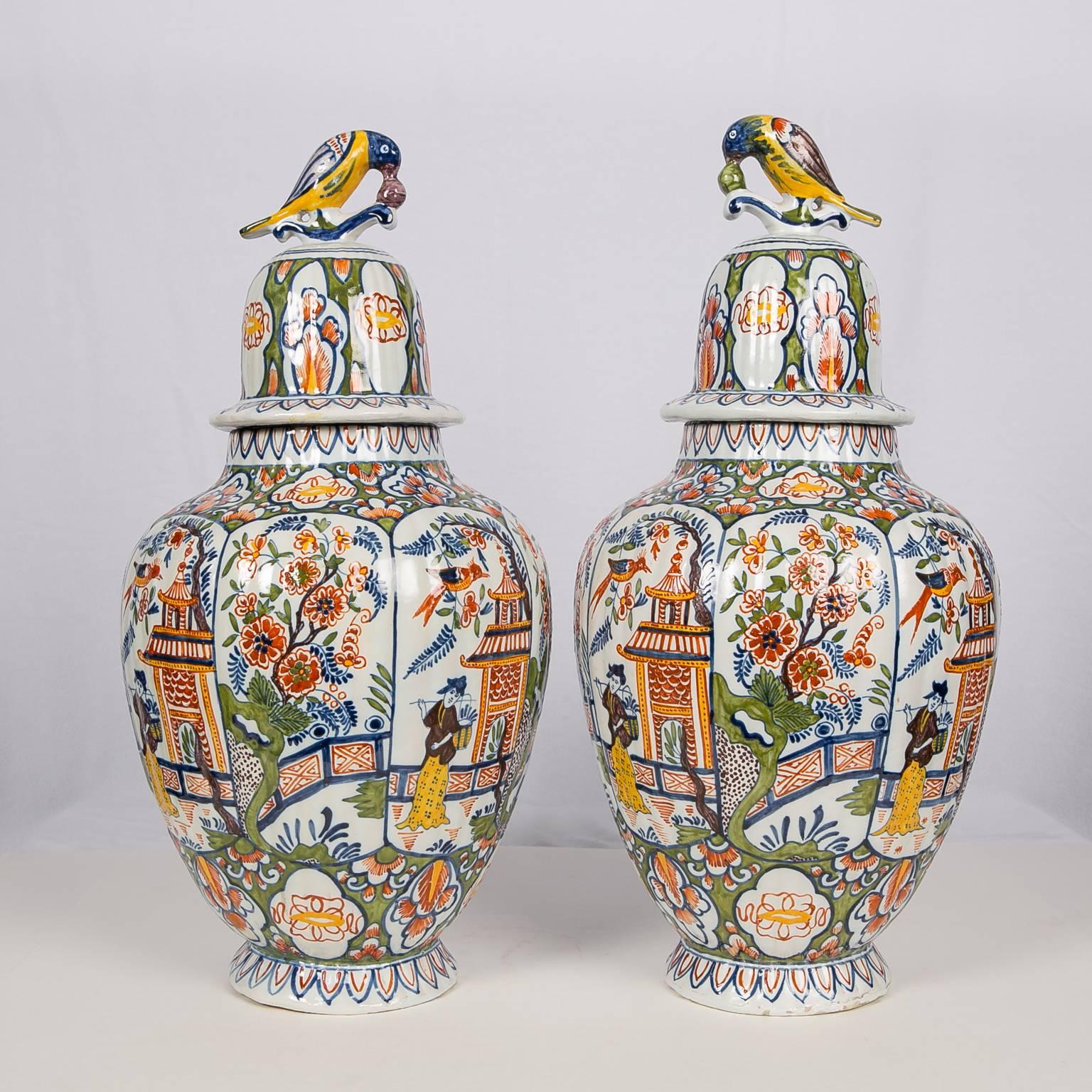 Large Delft Vases with Polychrome Colors a Pair 6