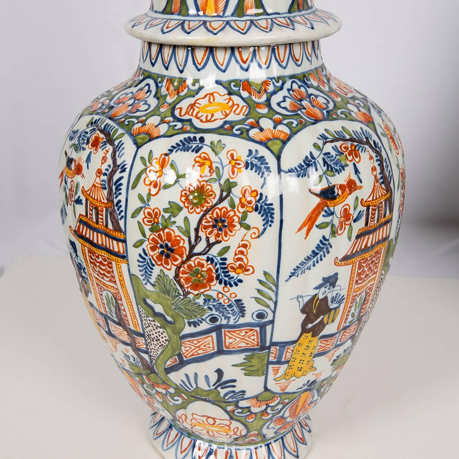 Large Delft Vases with Polychrome Colors a Pair 3